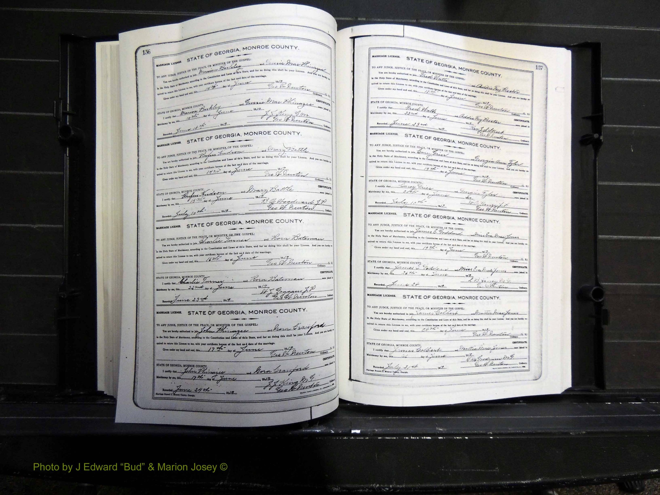 Monroe Co, GA, Marriages, Book I, 1917-1922 pg 156-157.JPG