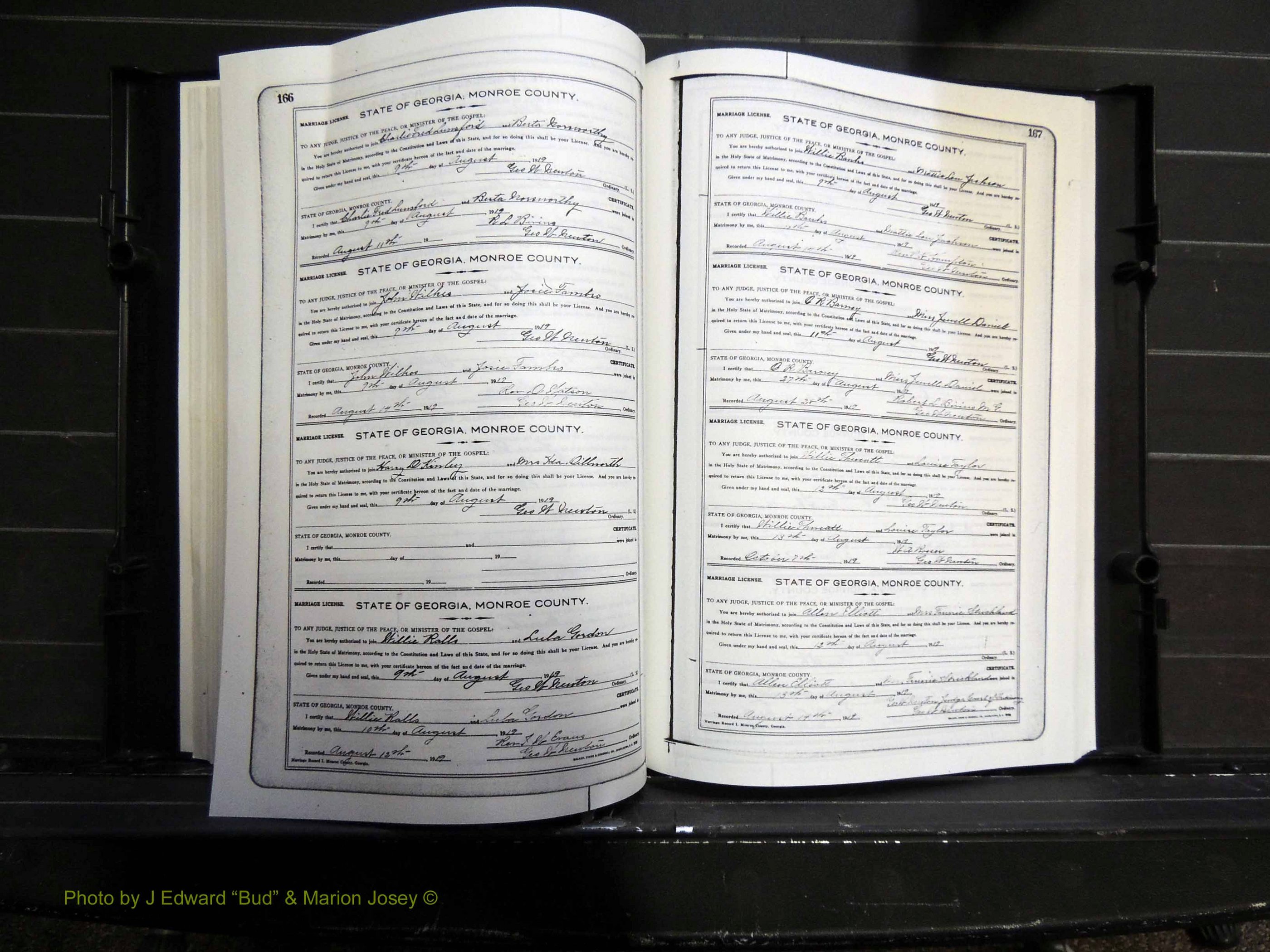 Monroe Co, GA, Marriages, Book I, 1917-1922 pg 166-167.JPG