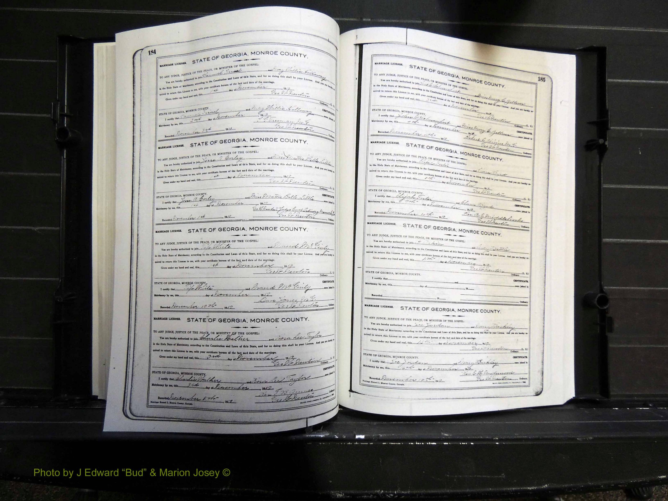 Monroe Co, GA, Marriages, Book I, 1917-1922 pg 184-185.JPG