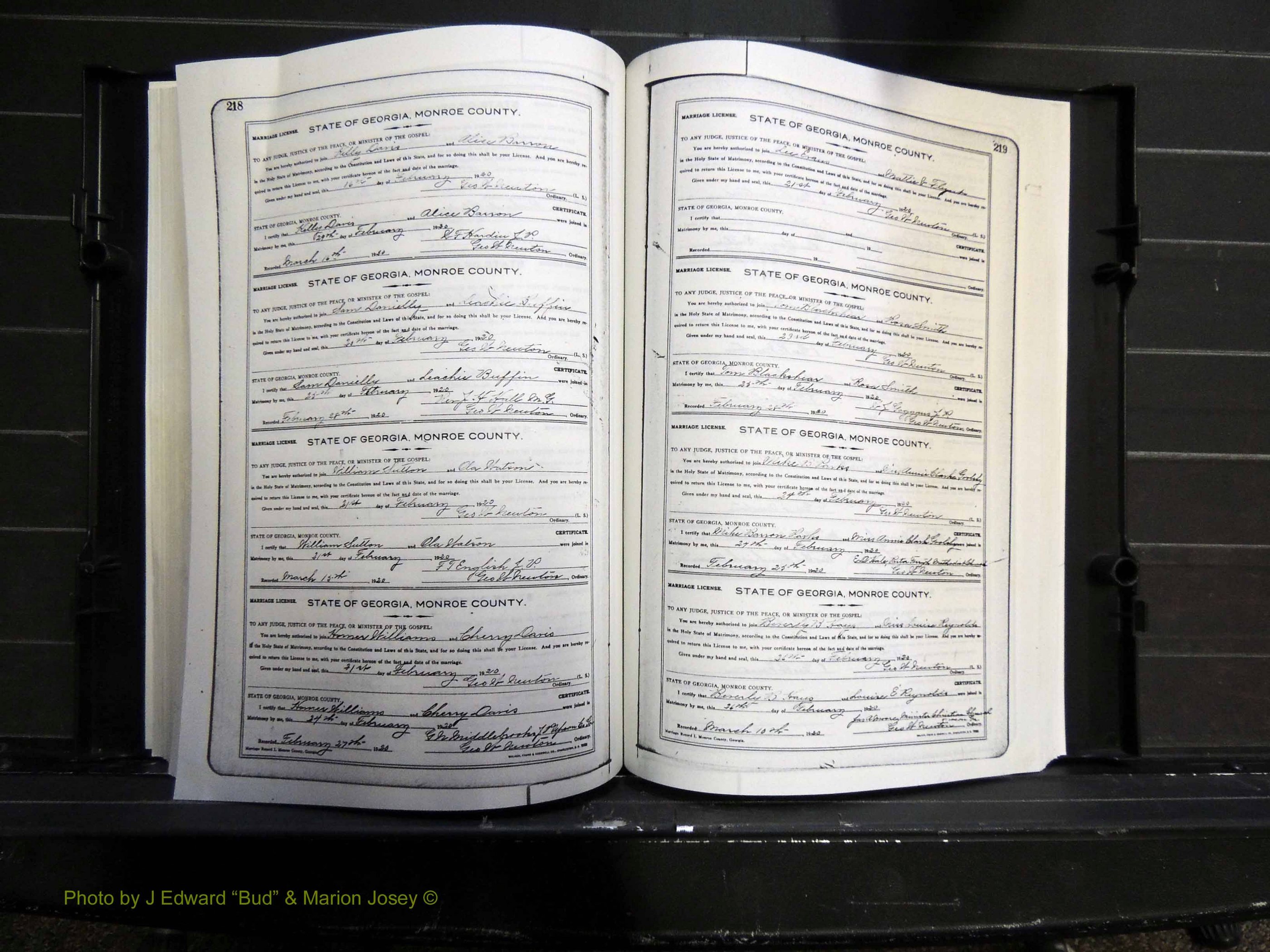 Monroe Co, GA, Marriages, Book I, 1917-1922 pg 218-219.JPG