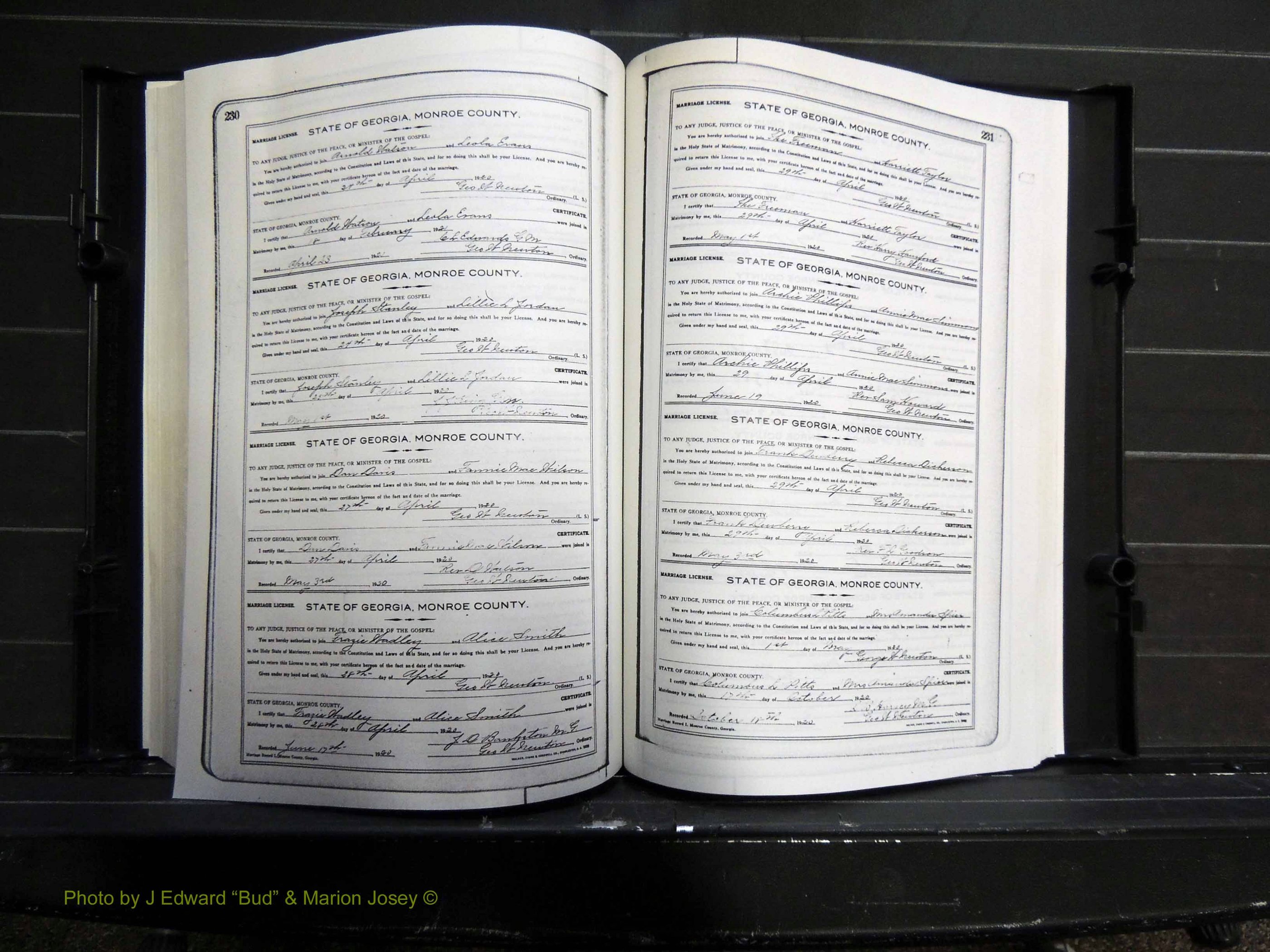 Monroe Co, GA, Marriages, Book I, 1917-1922 pg 230-231.JPG
