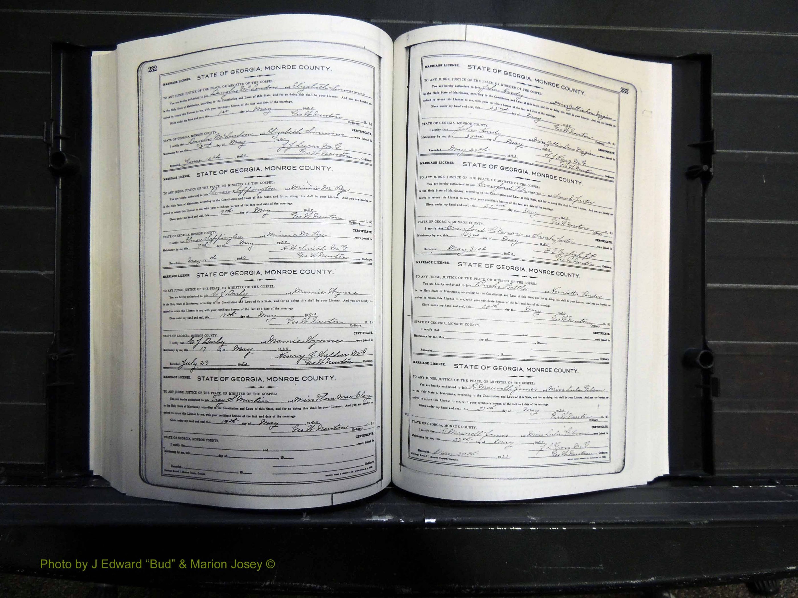 Monroe Co, GA, Marriages, Book I, 1917-1922 pg 232-233.JPG