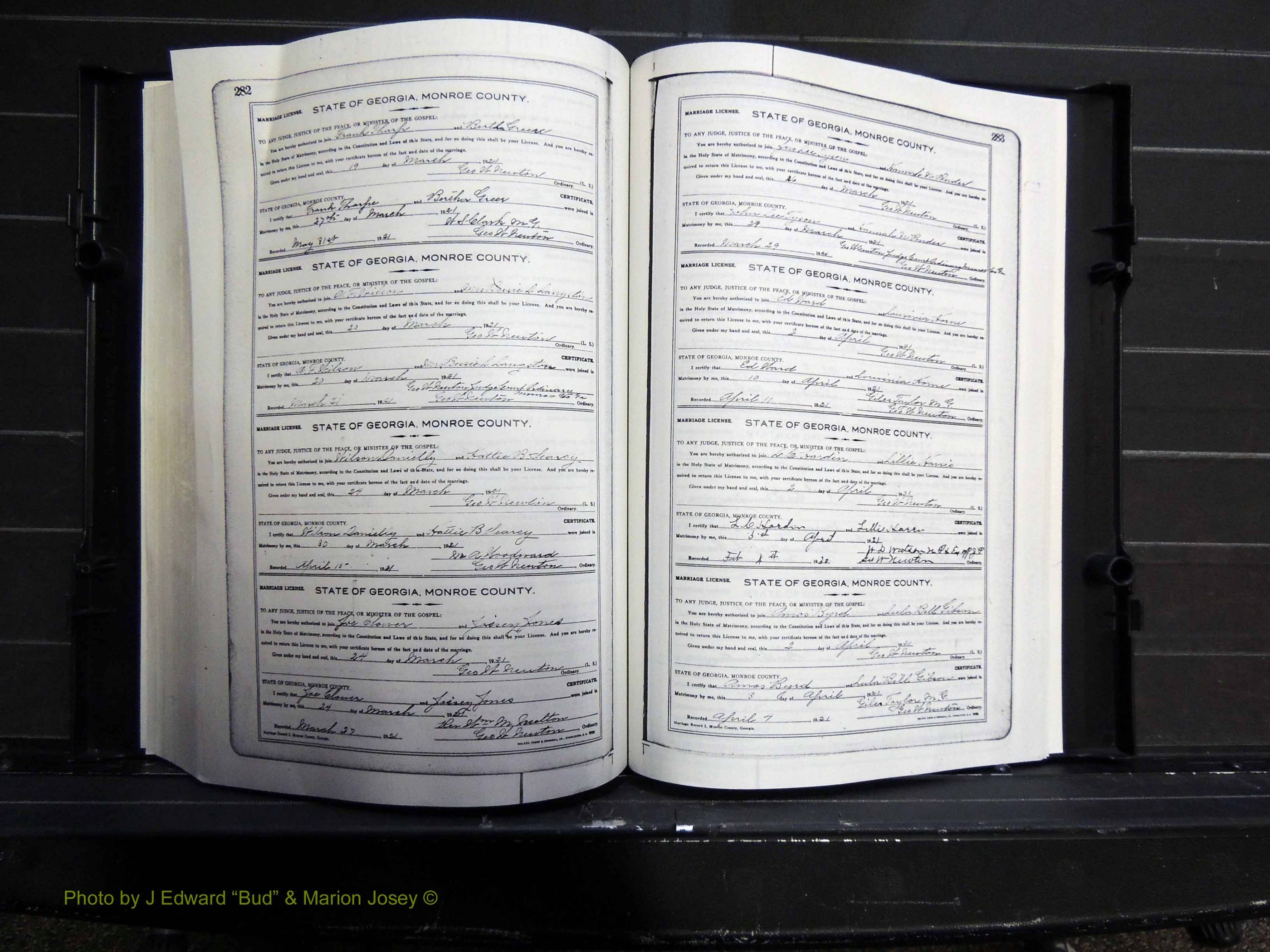 Monroe Co, GA, Marriages, Book I, 1917-1922 pg 282-283.JPG