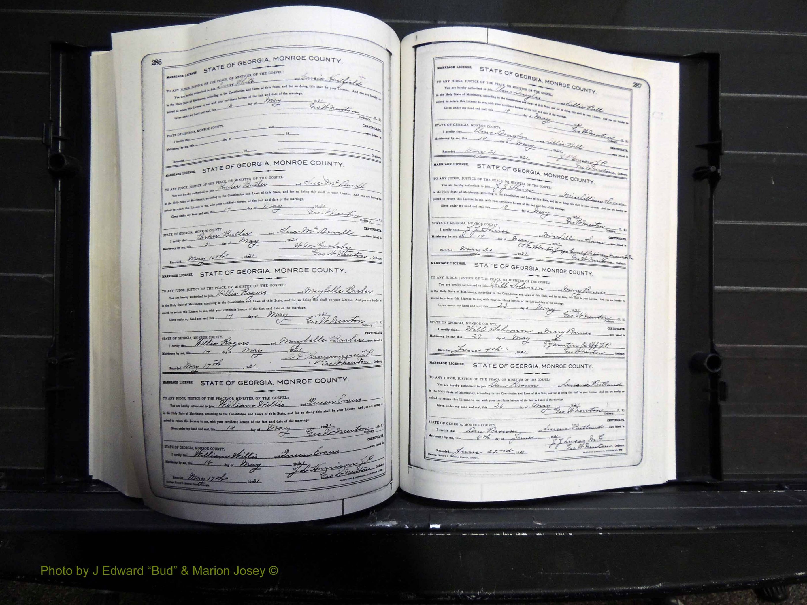 Monroe Co, GA, Marriages, Book I, 1917-1922 pg 286-287.JPG