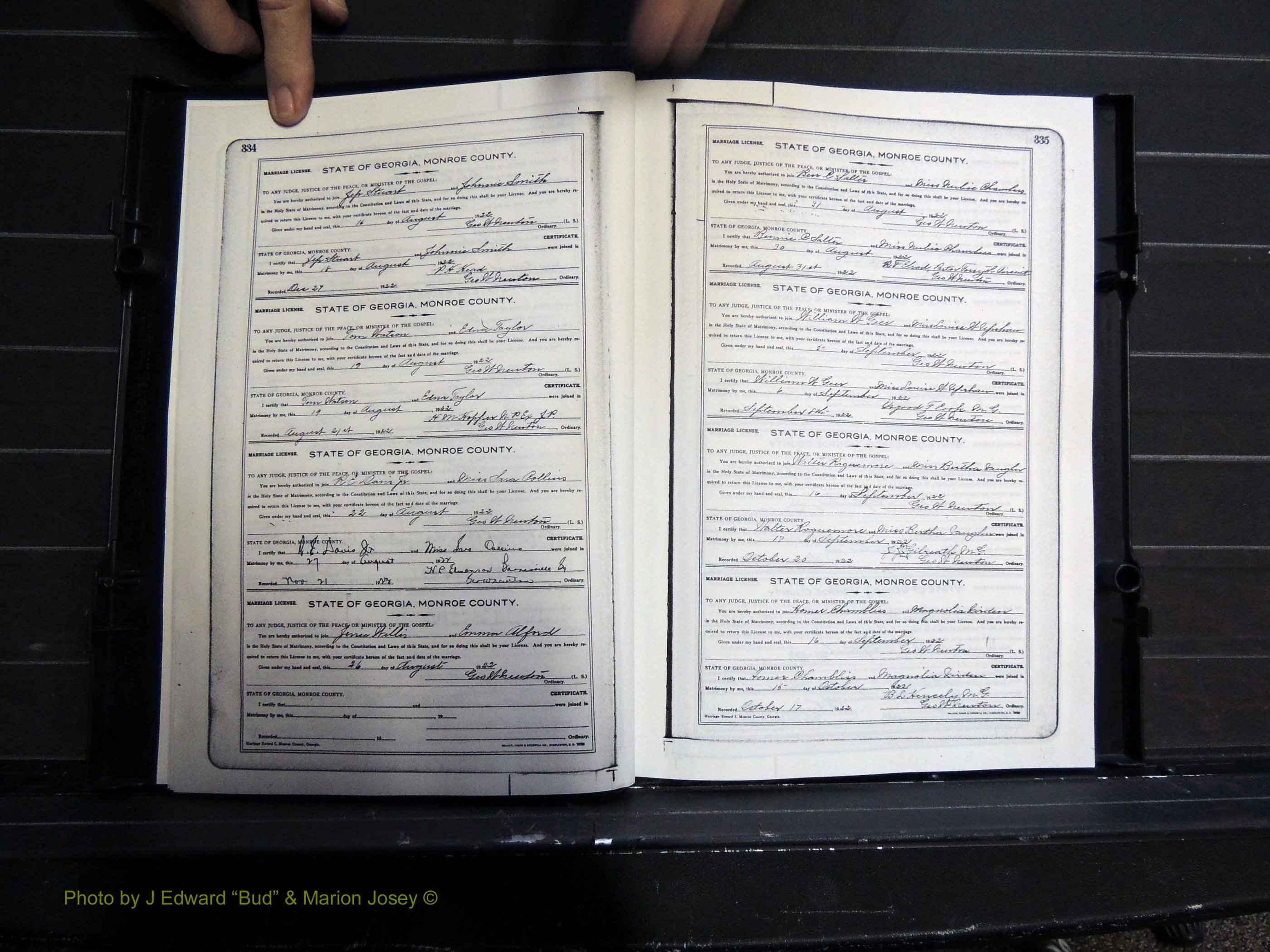 Monroe Co, GA, Marriages, Book I2, 1922-1929 pg 334-335.JPG