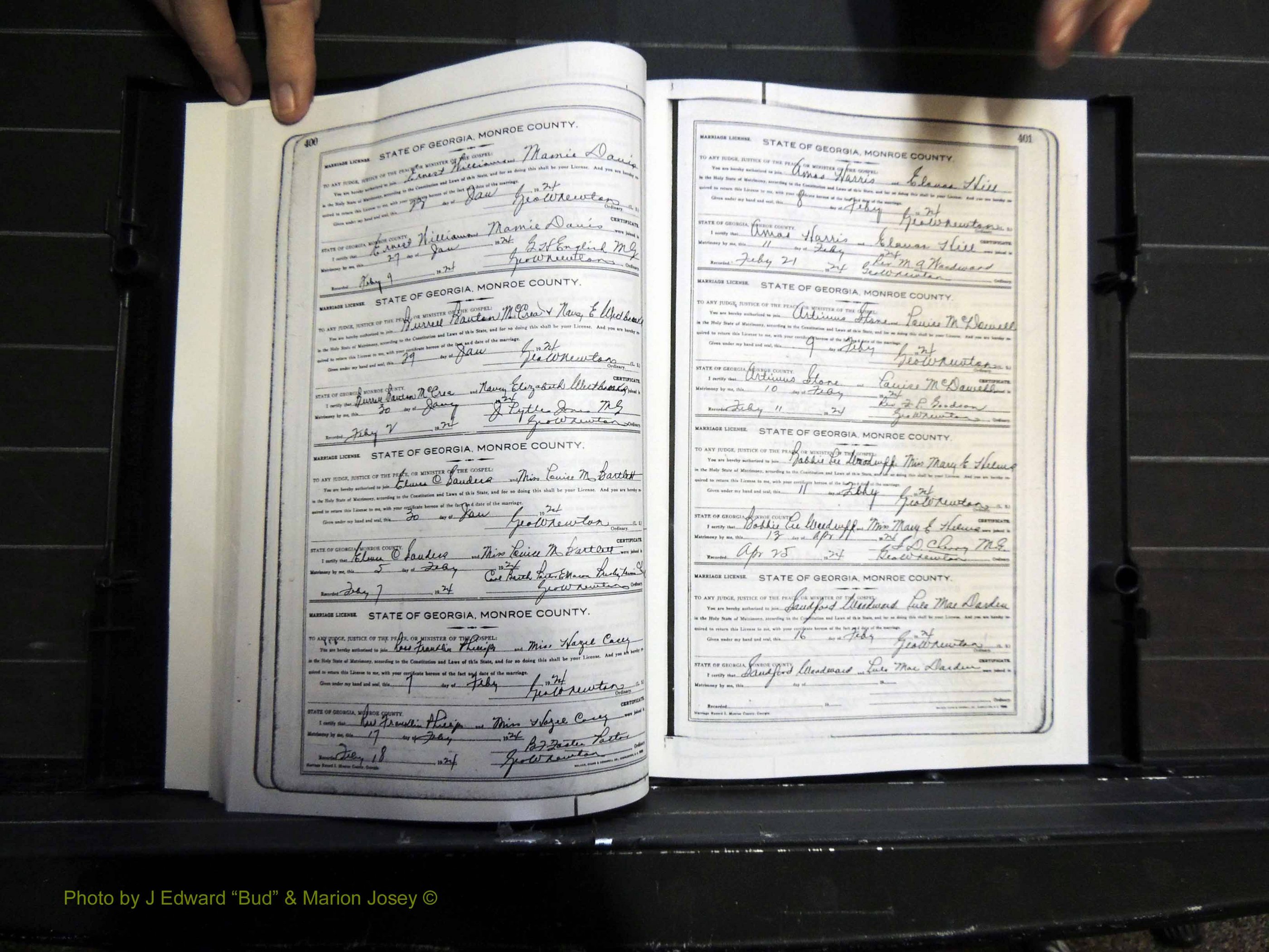 Monroe Co, GA, Marriages, Book I2, 1922-1929 pg 400-401.JPG