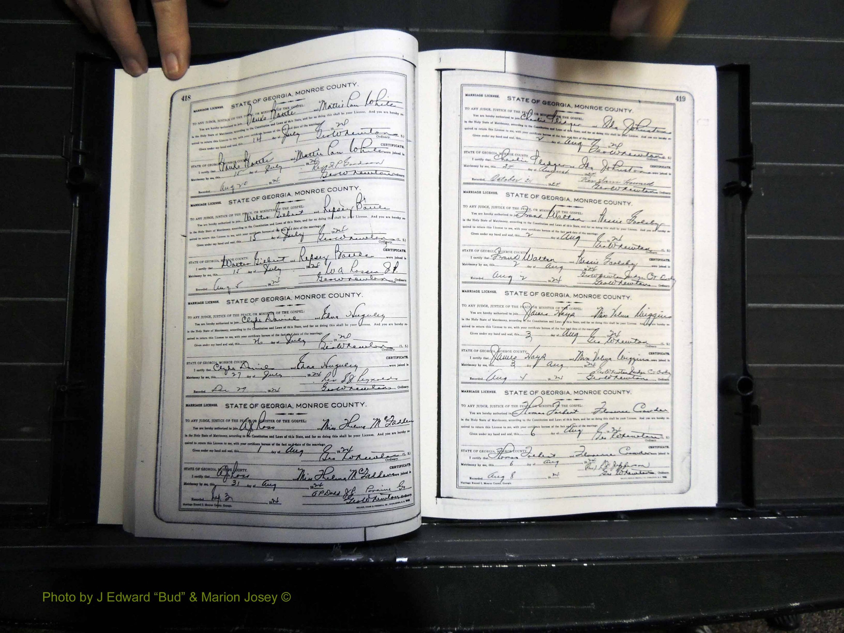 Monroe Co, GA, Marriages, Book I2, 1922-1929 pg 418-419.JPG
