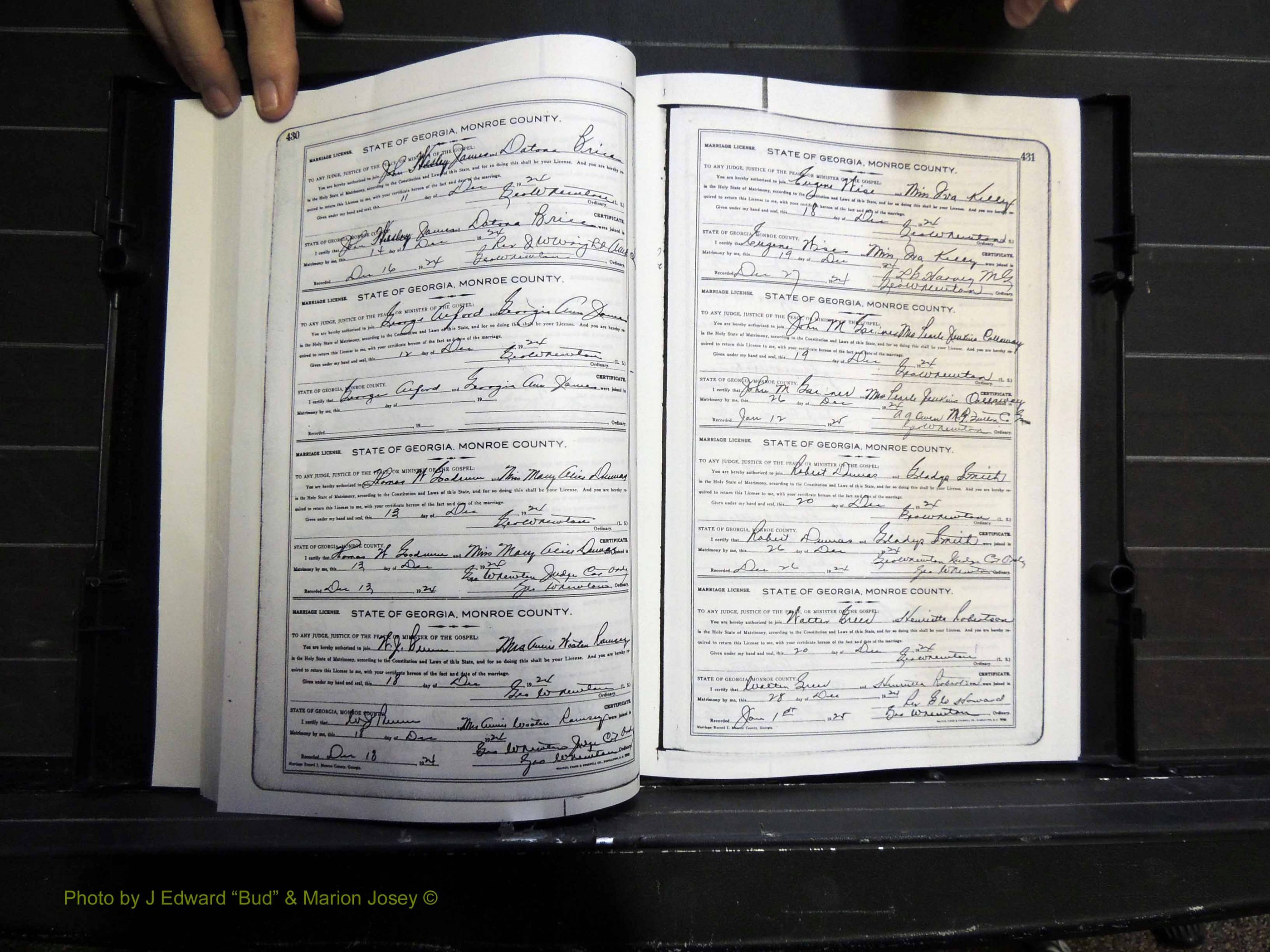 Monroe Co, GA, Marriages, Book I2, 1922-1929 pg 430-431.JPG