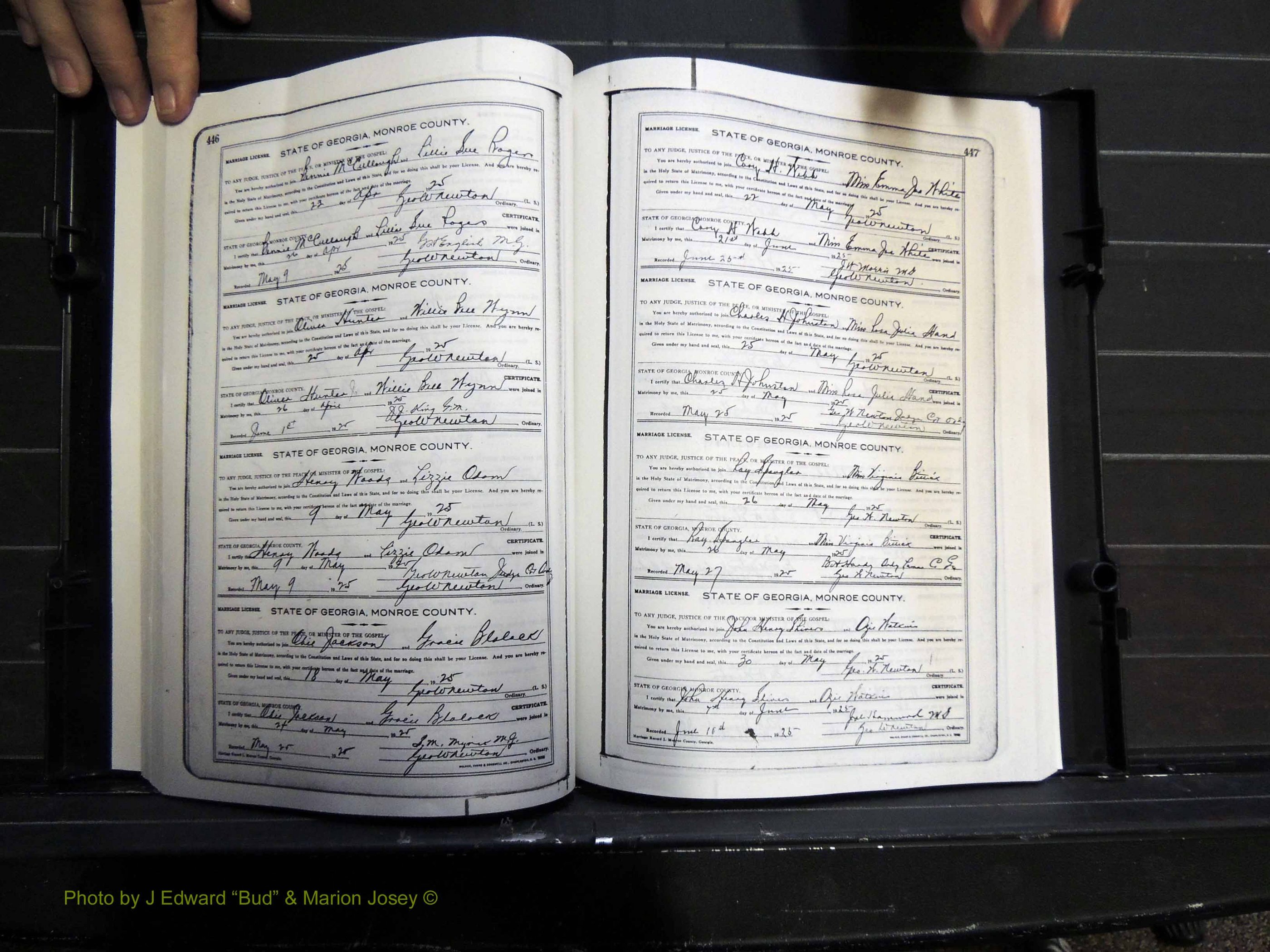 Monroe Co, GA, Marriages, Book I2, 1922-1929 pg 446-447.JPG