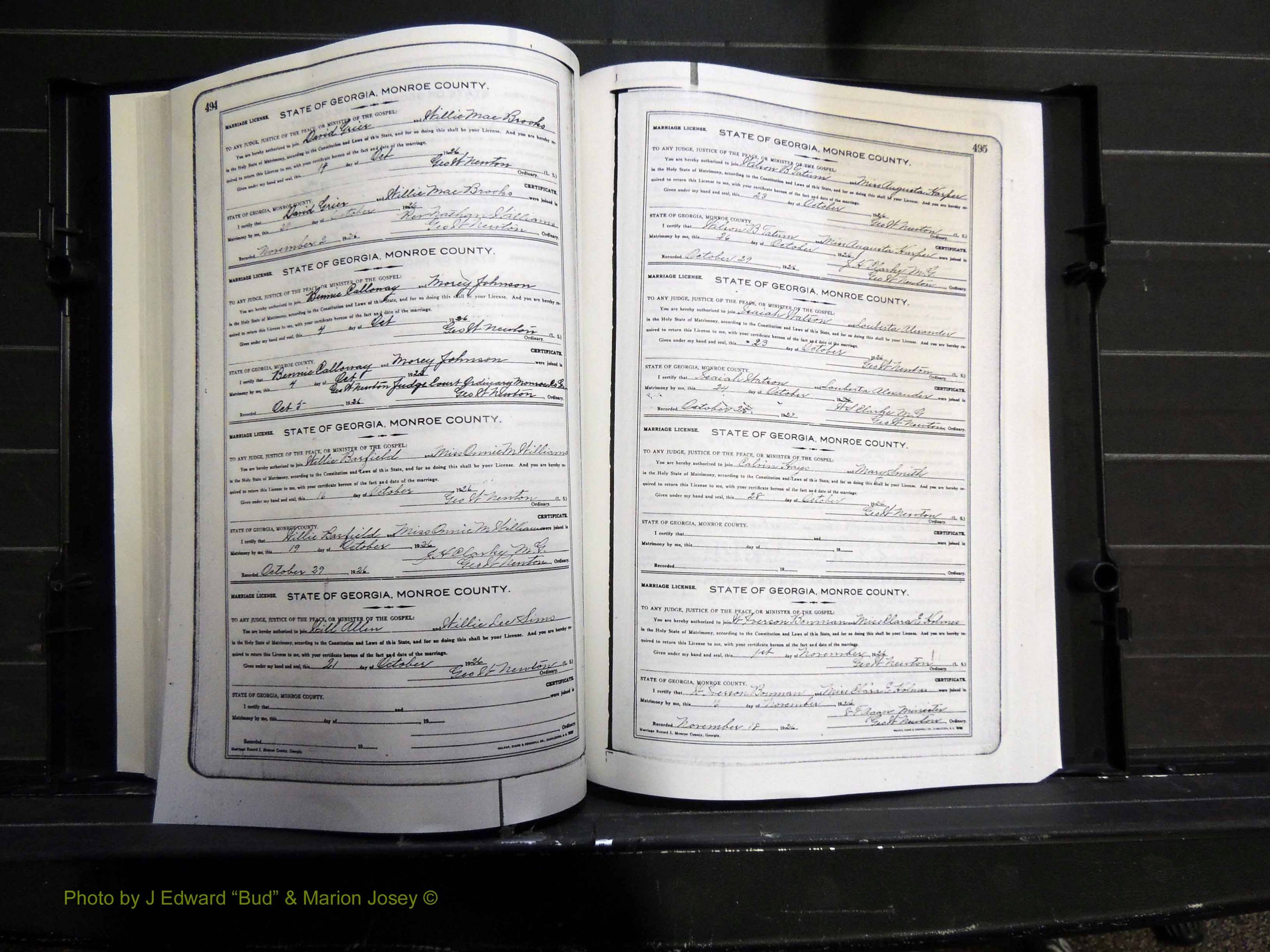 Monroe Co, GA, Marriages, Book I2, 1922-1929 pg 494-495.JPG