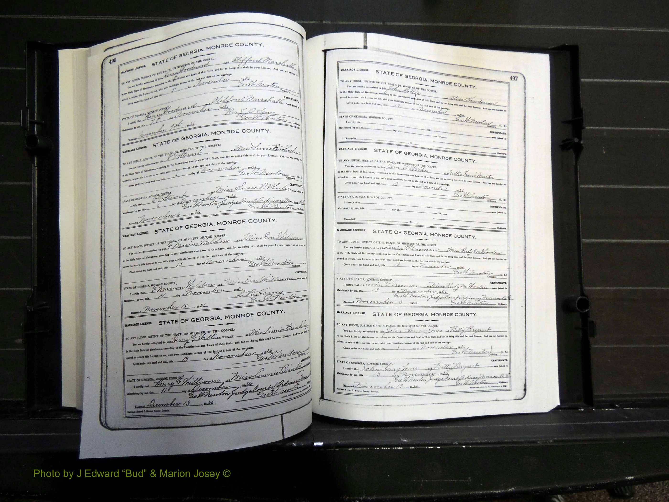 Monroe Co, GA, Marriages, Book I2, 1922-1929 pg 496-497.JPG