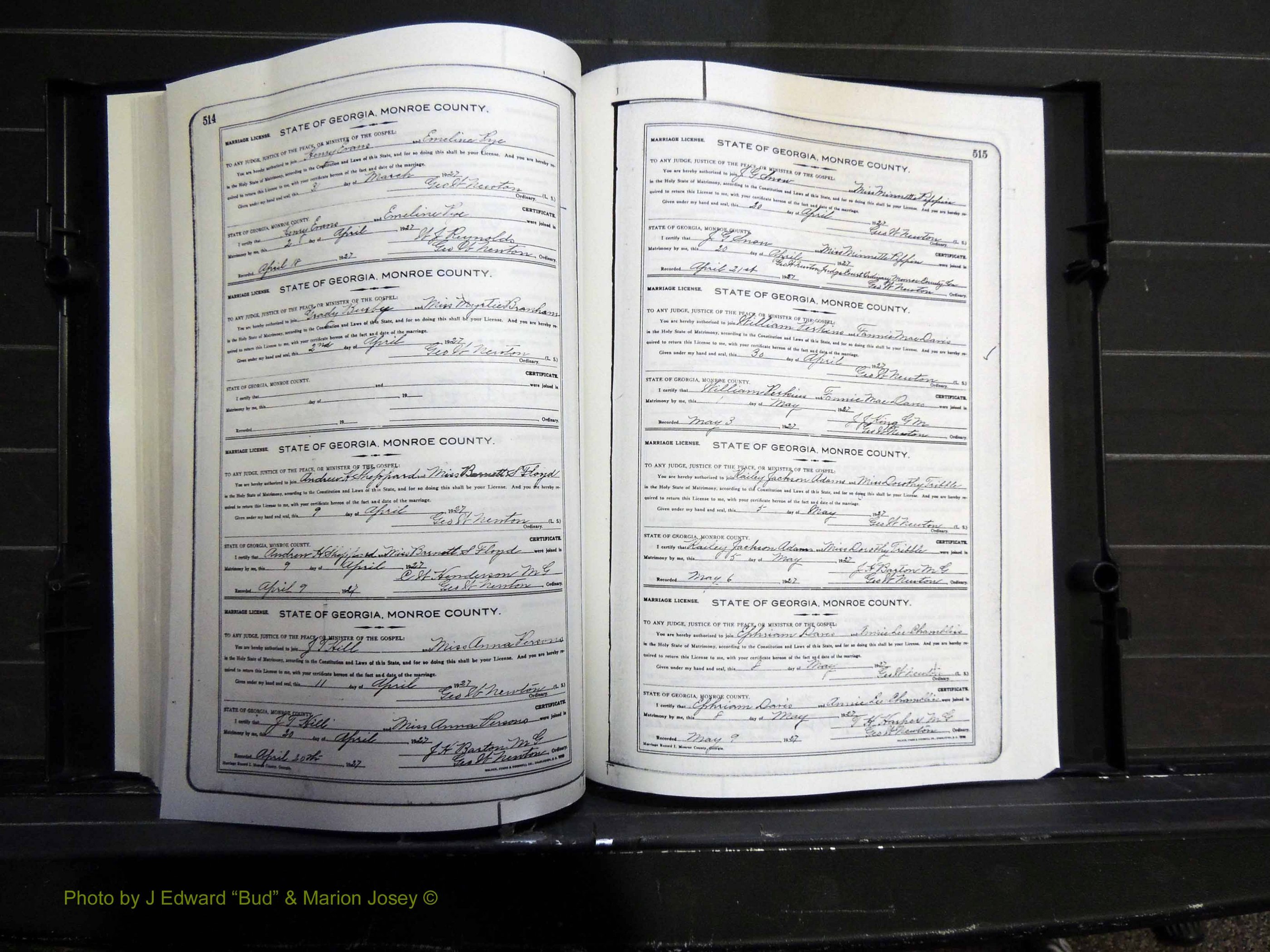 Monroe Co, GA, Marriages, Book I2, 1922-1929 pg 514-515.JPG