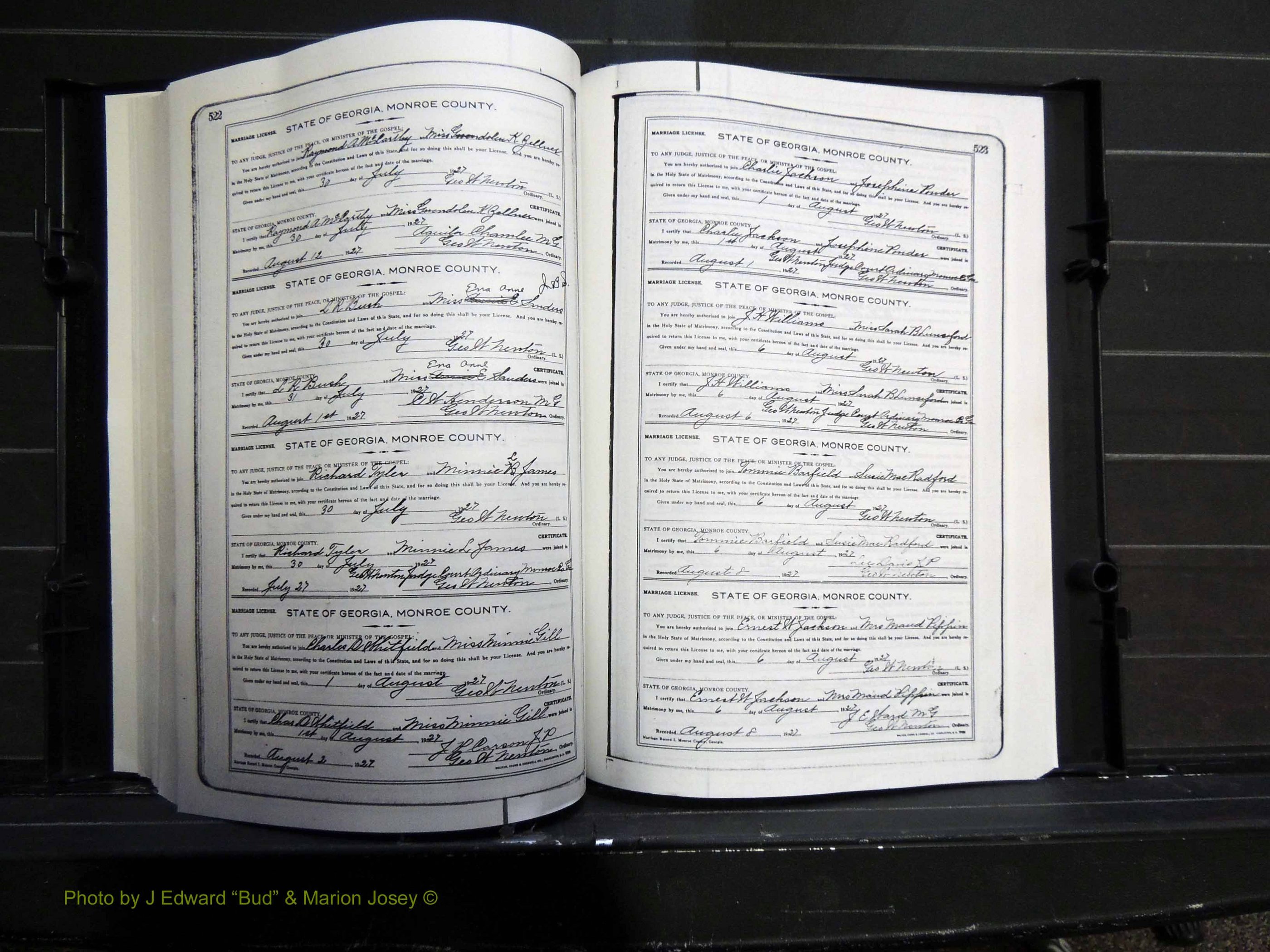 Monroe Co, GA, Marriages, Book I2, 1922-1929 pg 522-523.JPG