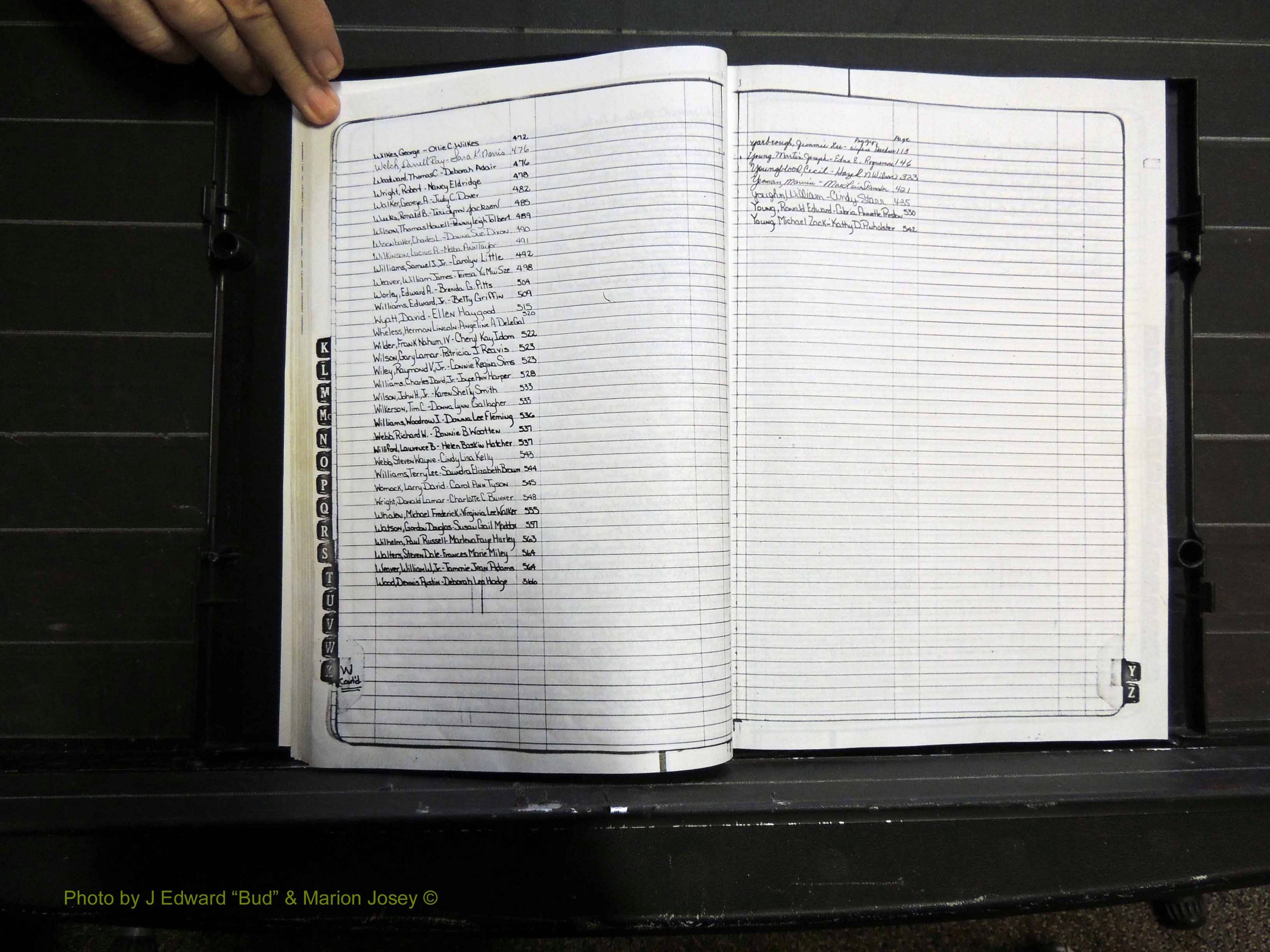 Monroe Co, GA, Marriages, Book K, 1952-1975 Index W2 & Y.JPG