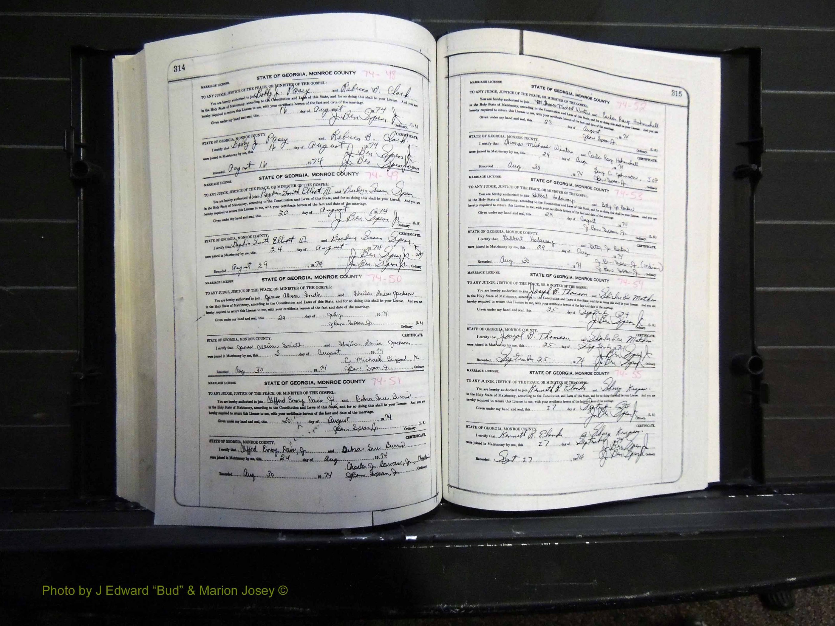 Monroe Co, GA, Marriages, Book K, 1952-1975 pg 314-315.JPG