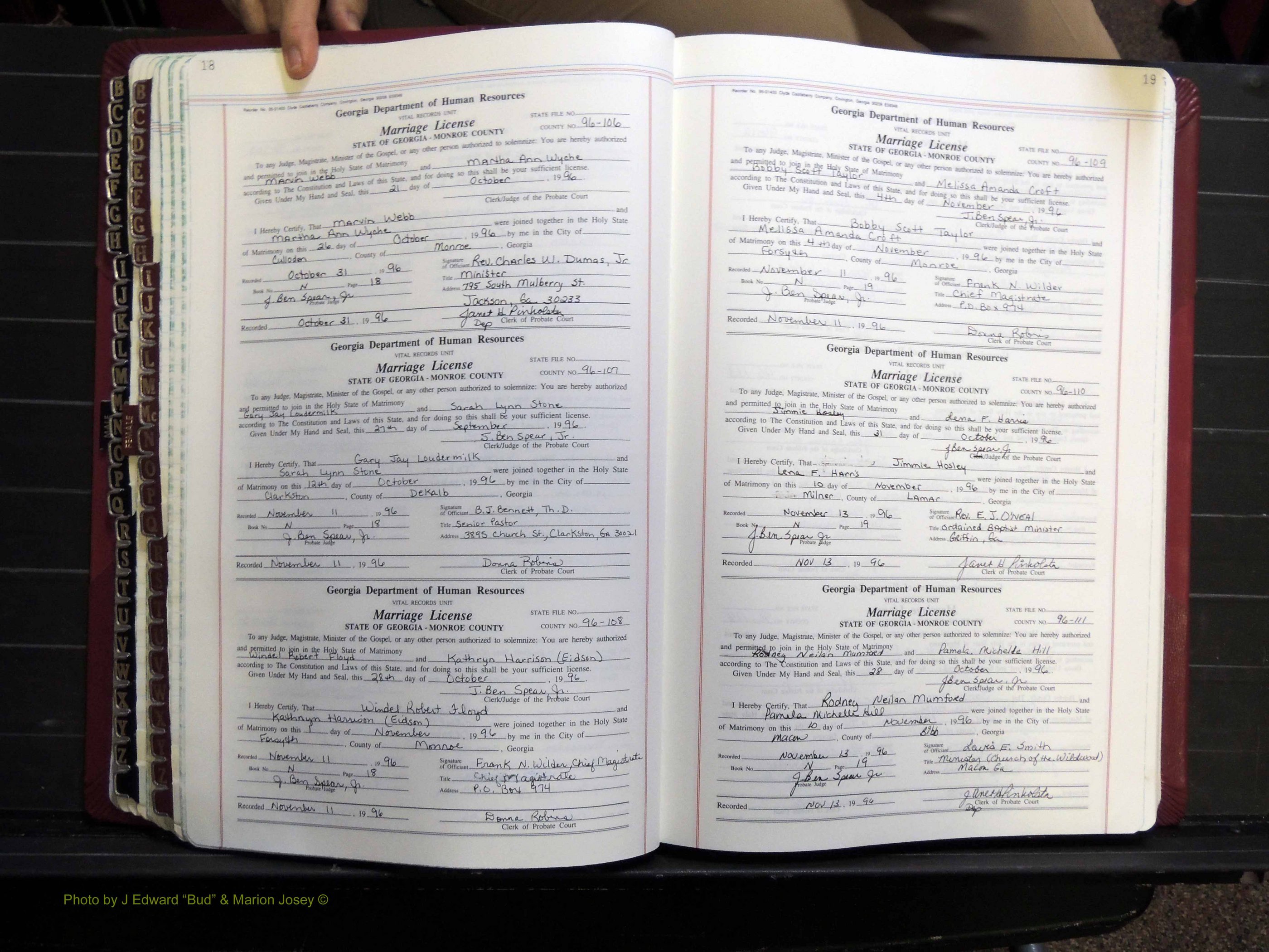 Monroe Co, GA, Marriages, Book N, 1996-2007 pg 018-019.JPG