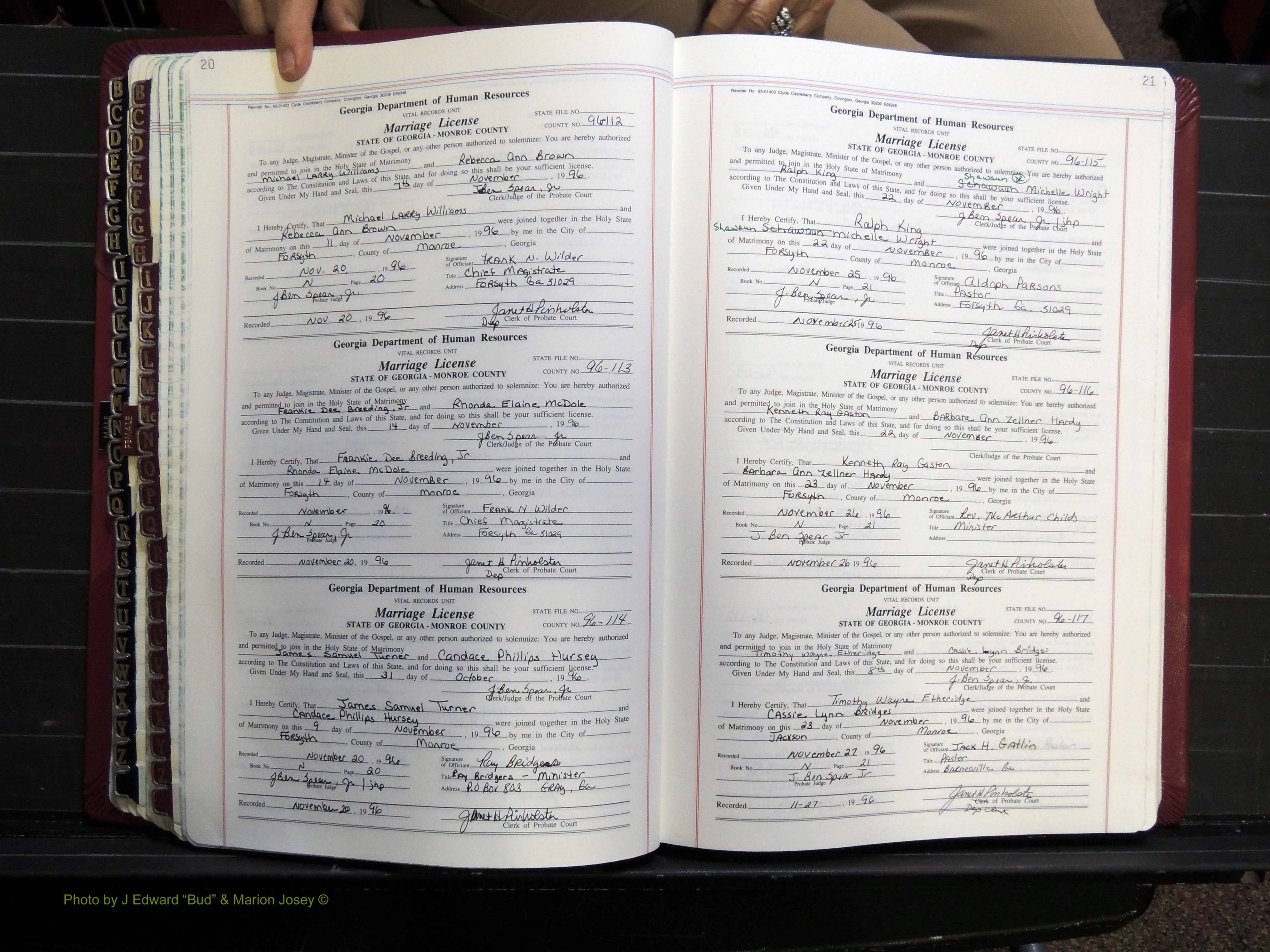 Monroe Co, GA, Marriages, Book N, 1996-2007 pg 020-021.JPG