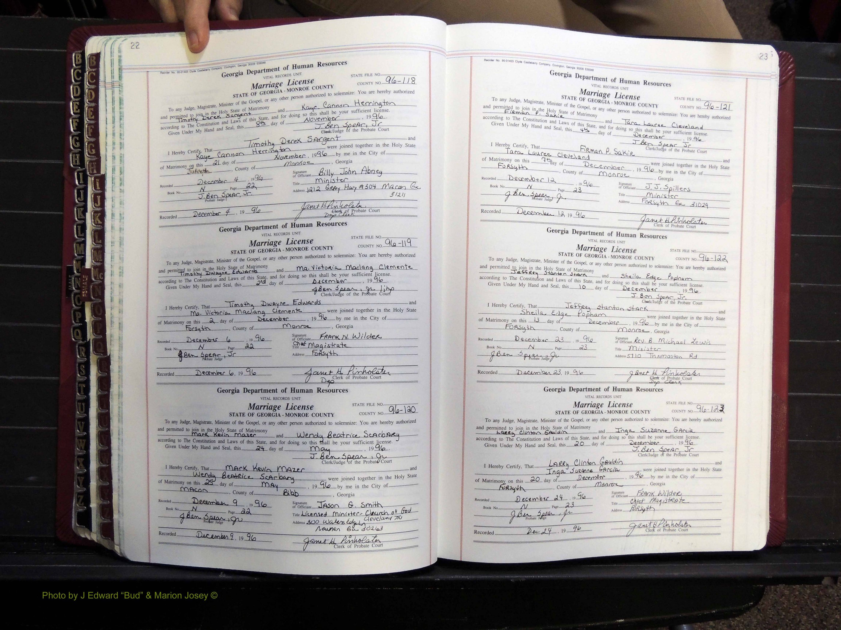 Monroe Co, GA, Marriages, Book N, 1996-2007 pg 022-023.JPG