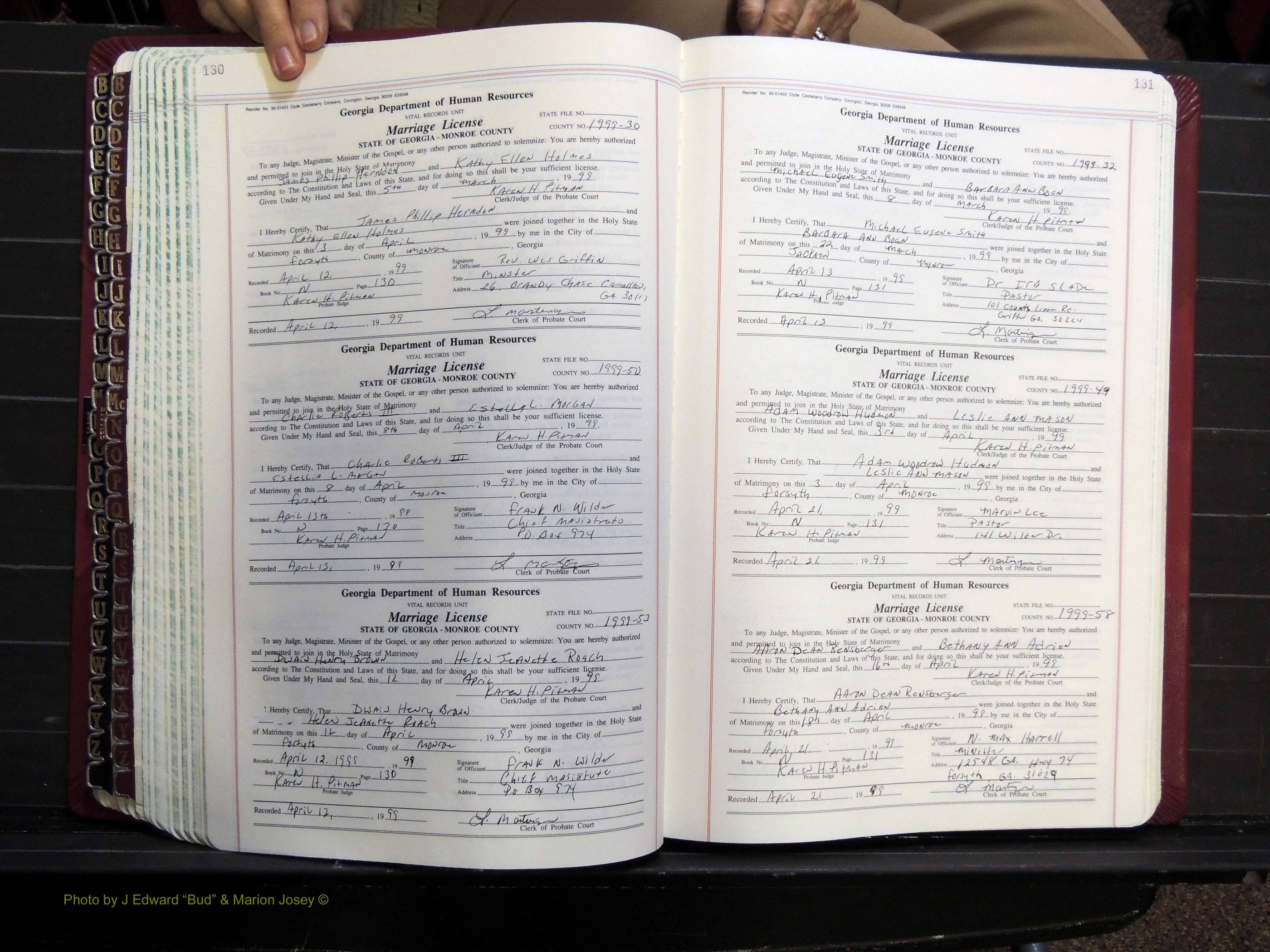 Monroe Co, GA, Marriages, Book N, 1996-2007 pg 130-131.JPG