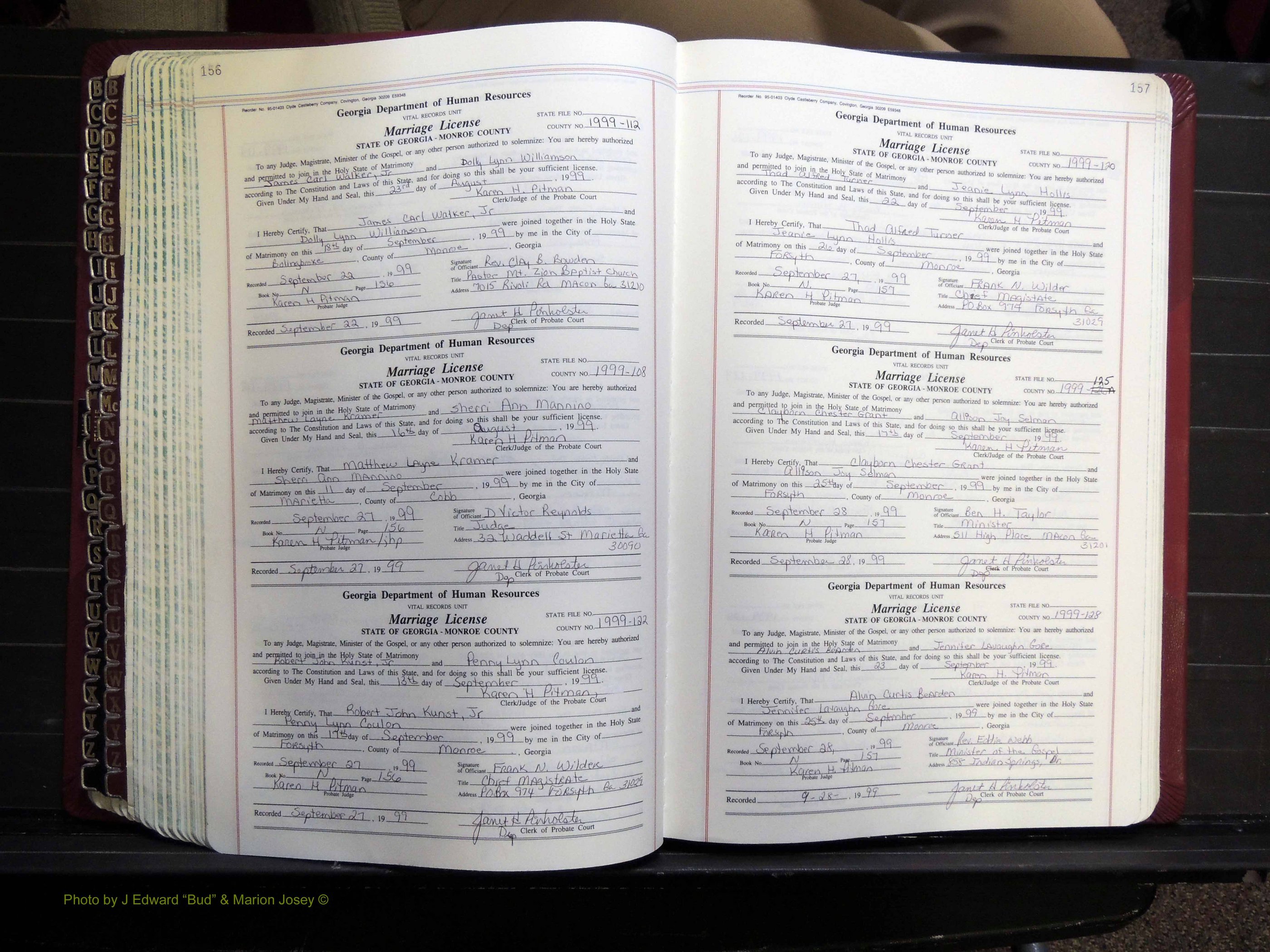 Monroe Co, GA, Marriages, Book N, 1996-2007 pg 156-157.JPG