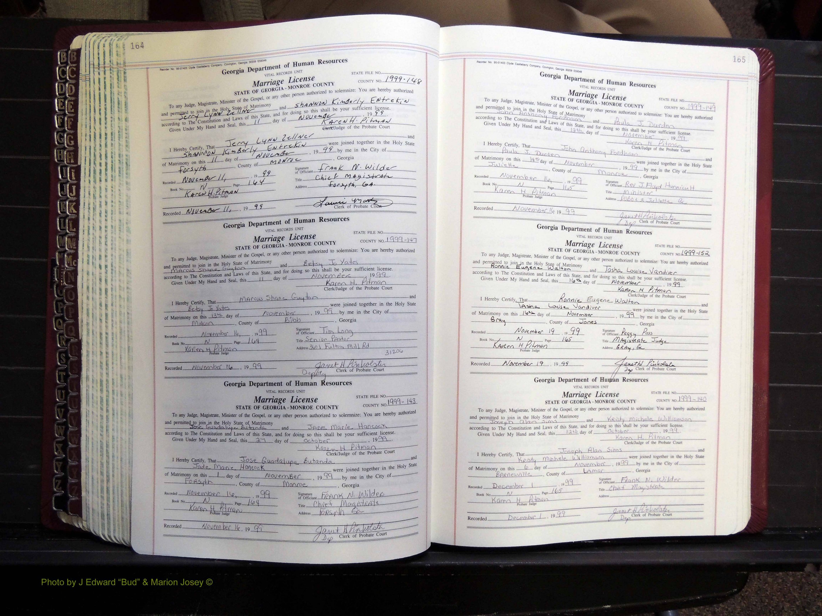 Monroe Co, GA, Marriages, Book N, 1996-2007 pg 164-165.JPG