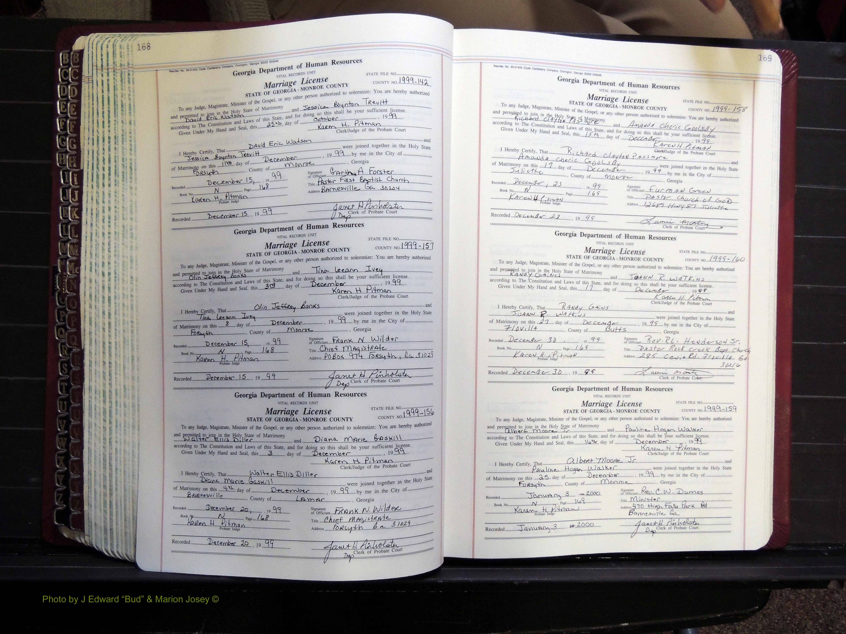 Monroe Co, GA, Marriages, Book N, 1996-2007 pg 168-169.JPG