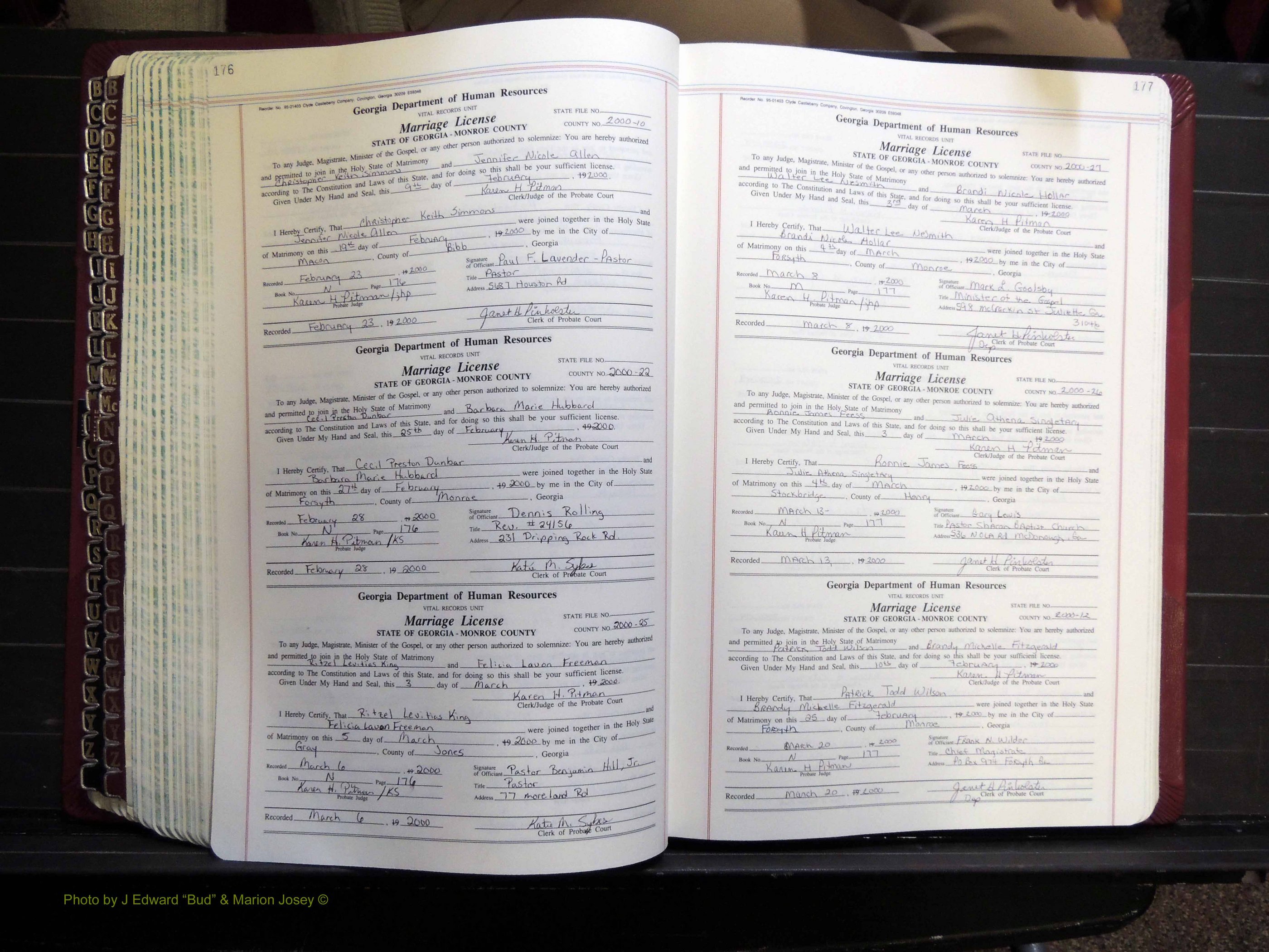 Monroe Co, GA, Marriages, Book N, 1996-2007 pg 176-177.JPG