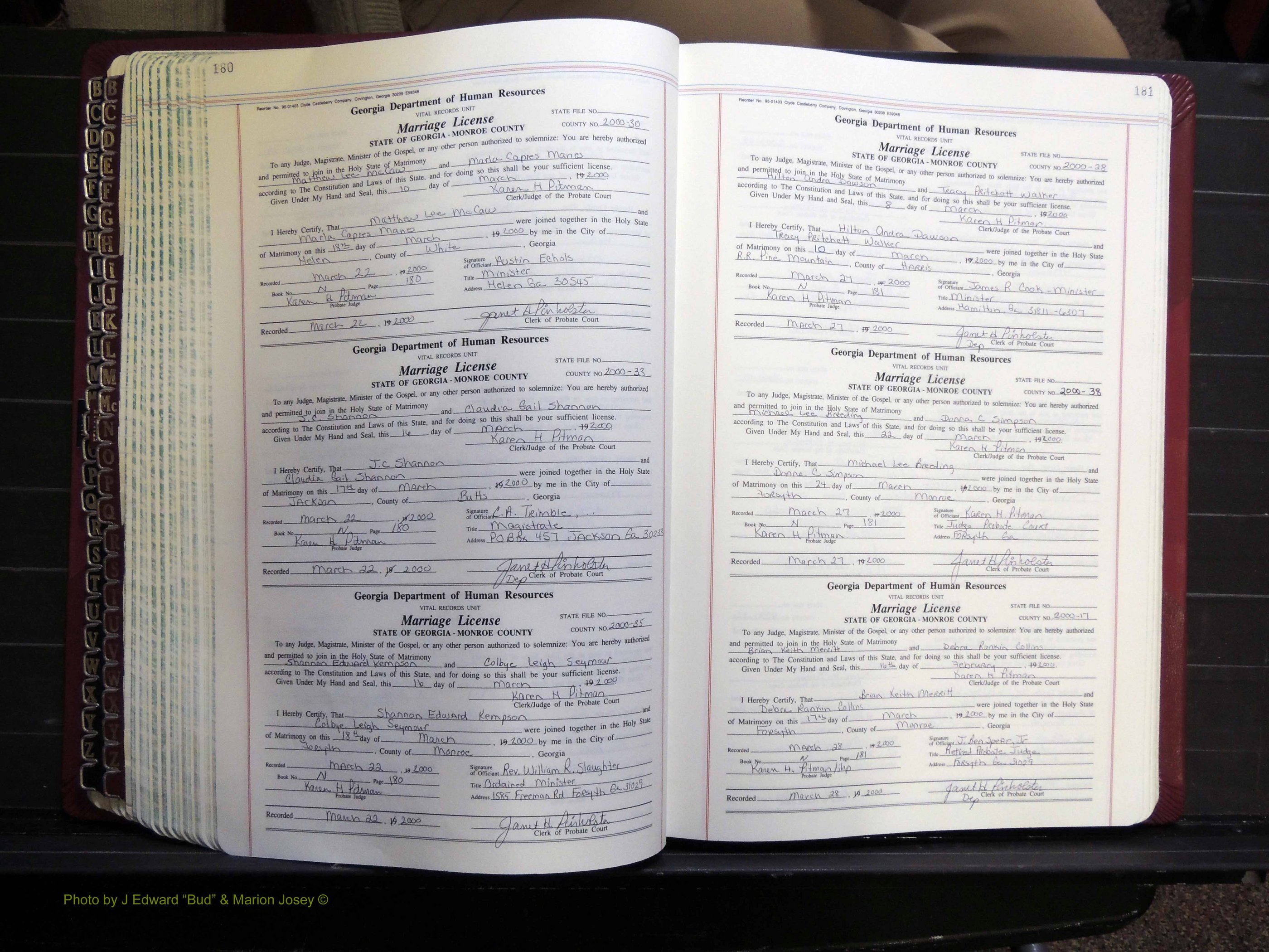 Monroe Co, GA, Marriages, Book N, 1996-2007 pg 180-181.JPG