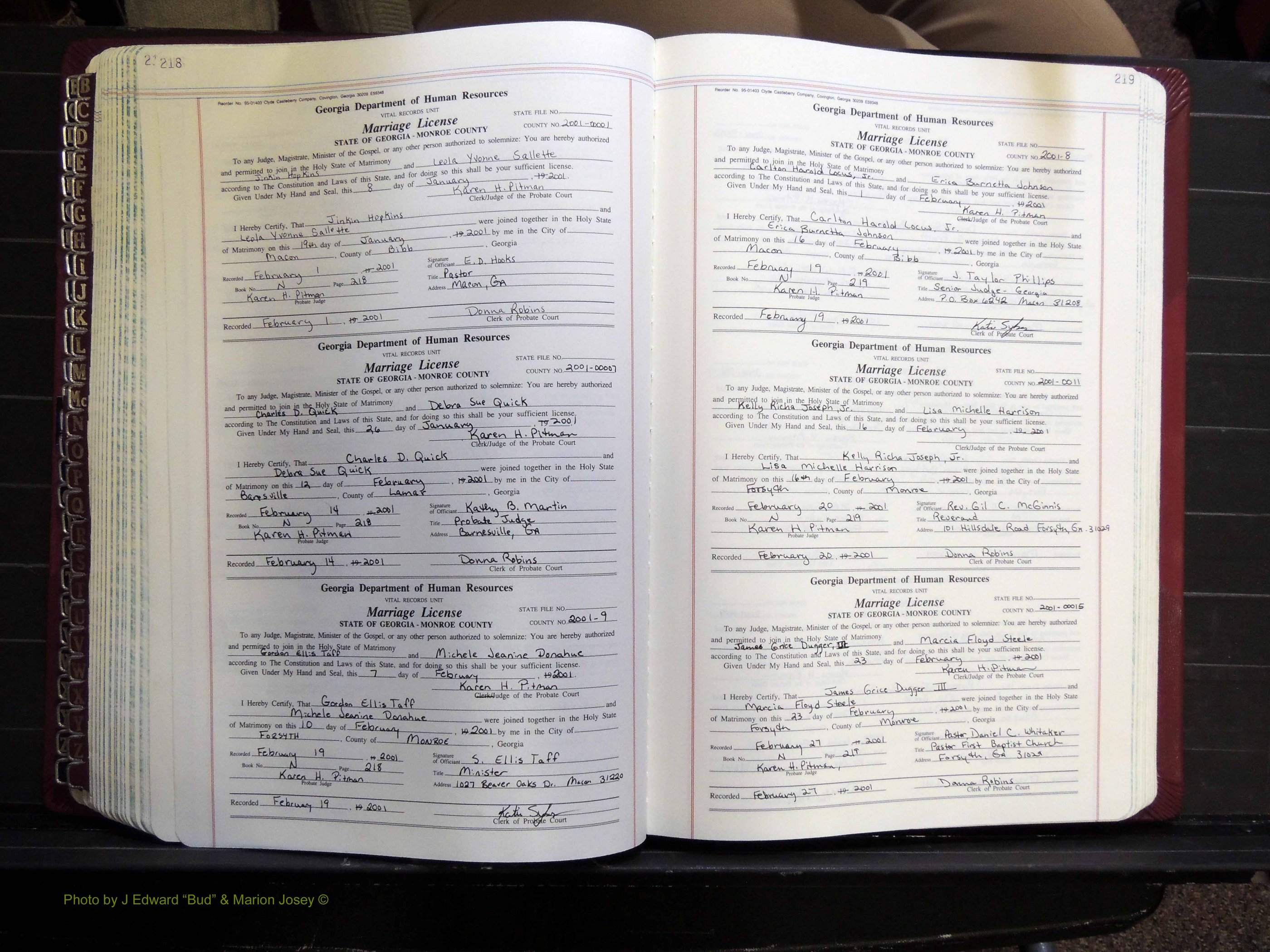 Monroe Co, GA, Marriages, Book N, 1996-2007 pg 218-219.JPG