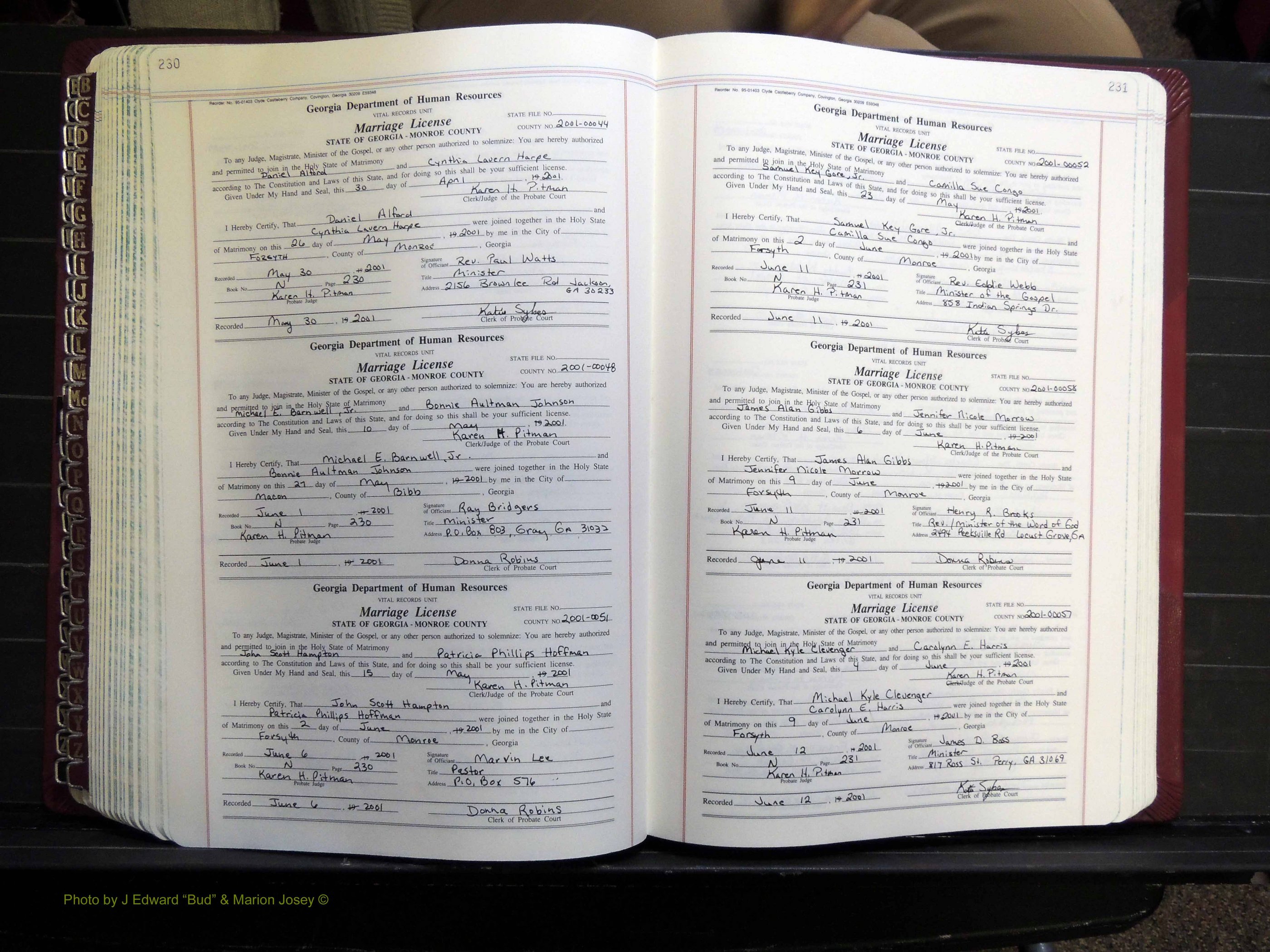 Monroe Co, GA, Marriages, Book N, 1996-2007 pg 230-231.JPG