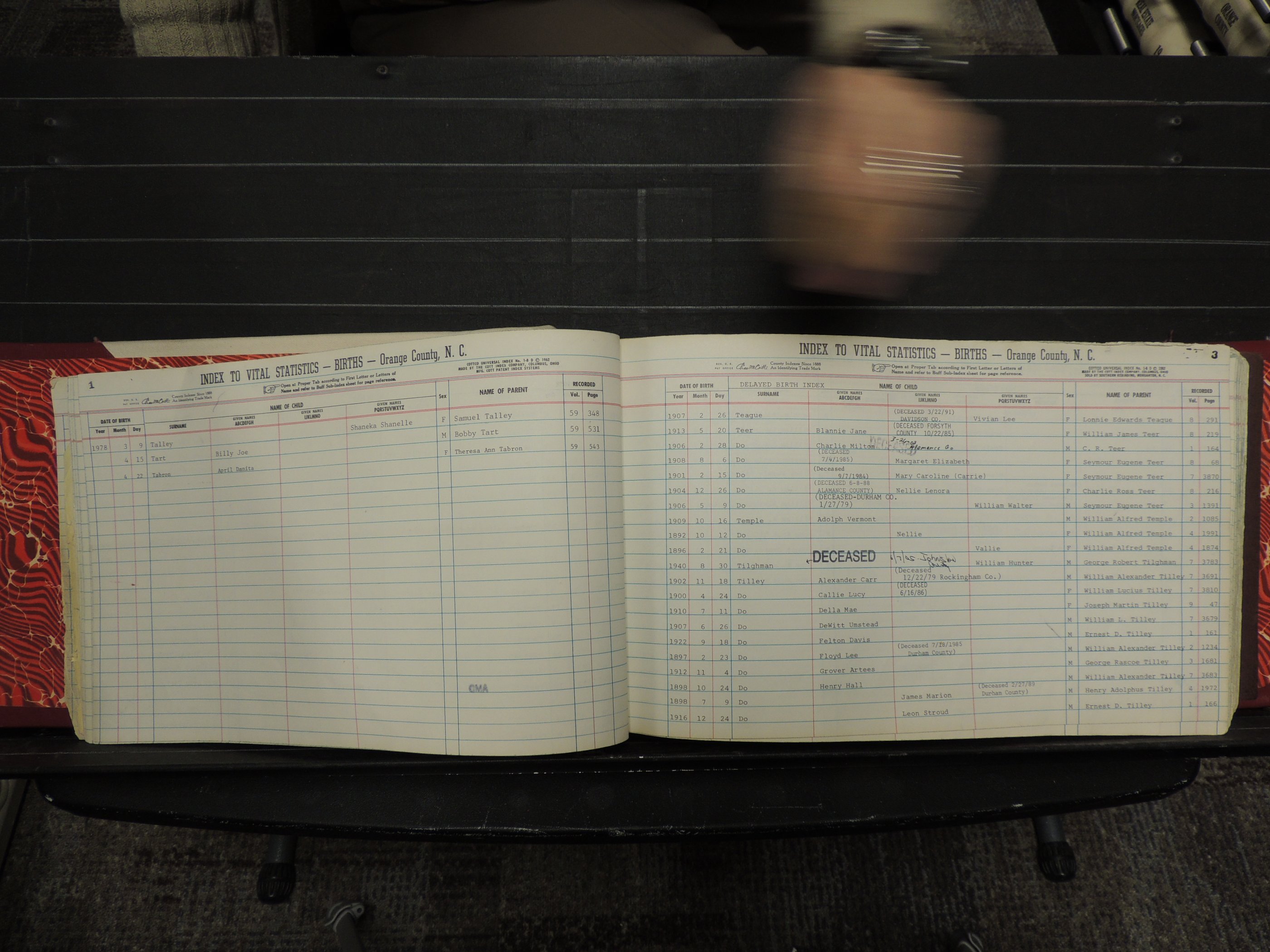 Orange Co, NC, Births, T-Z, 1913-1978 (108).JPG