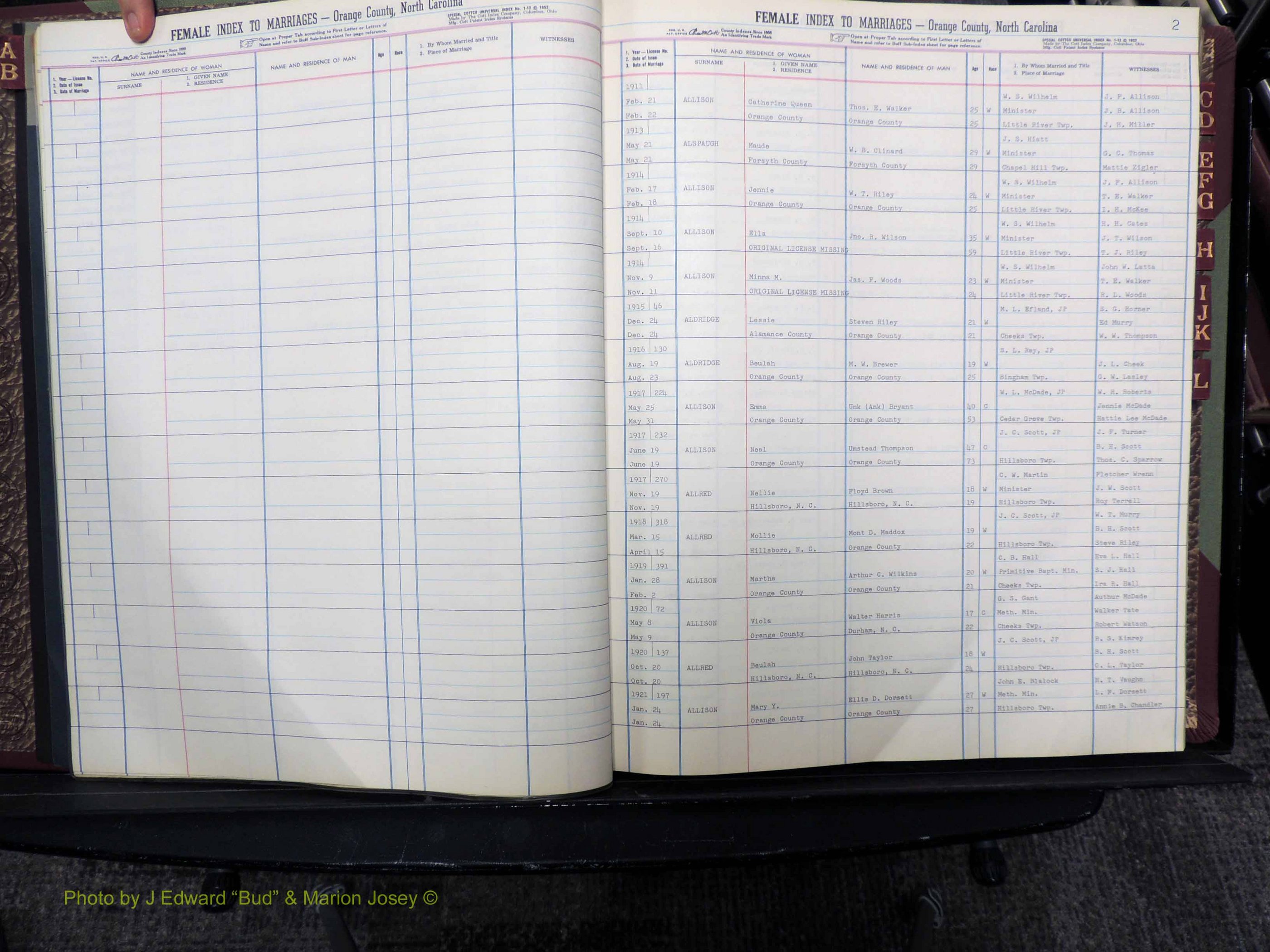 Orange Co, NC, Marriages, Female, A-L, 1911-1964 (104).JPG
