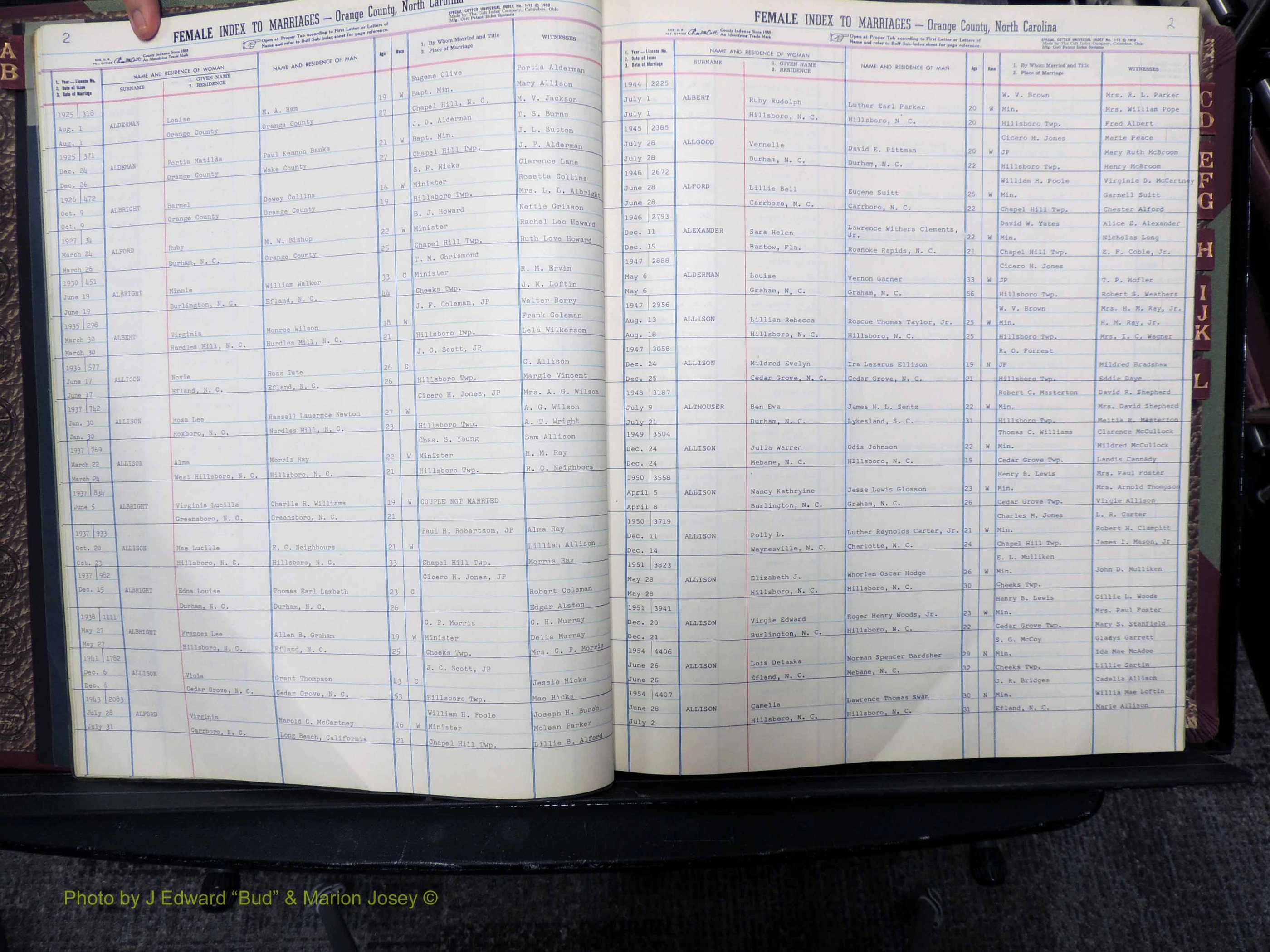 Orange Co, NC, Marriages, Female, A-L, 1911-1964 (105).JPG