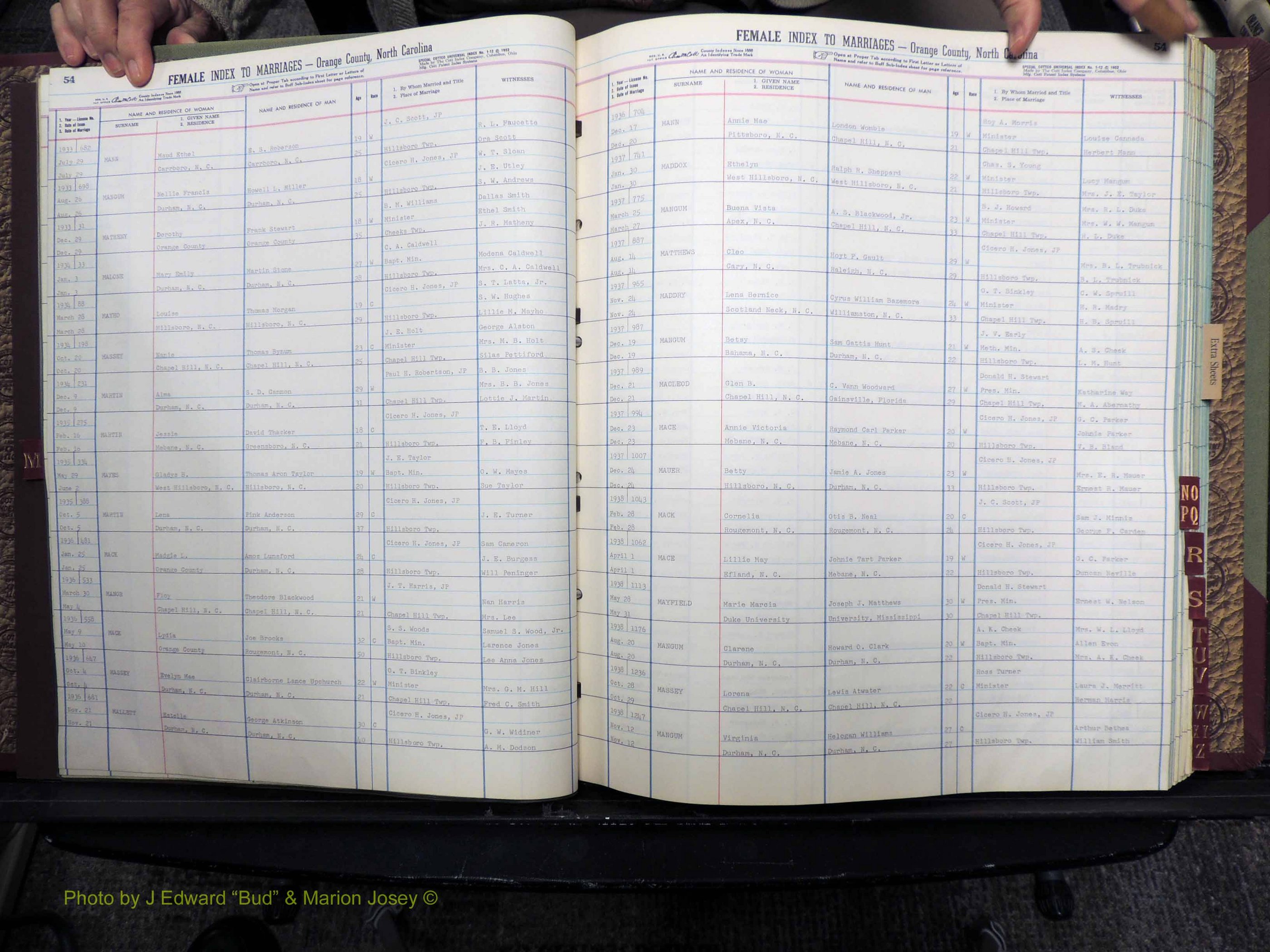 Orange Co, NC, Marriages, Female Index, M-Z, 1911-1964 (104).JPG