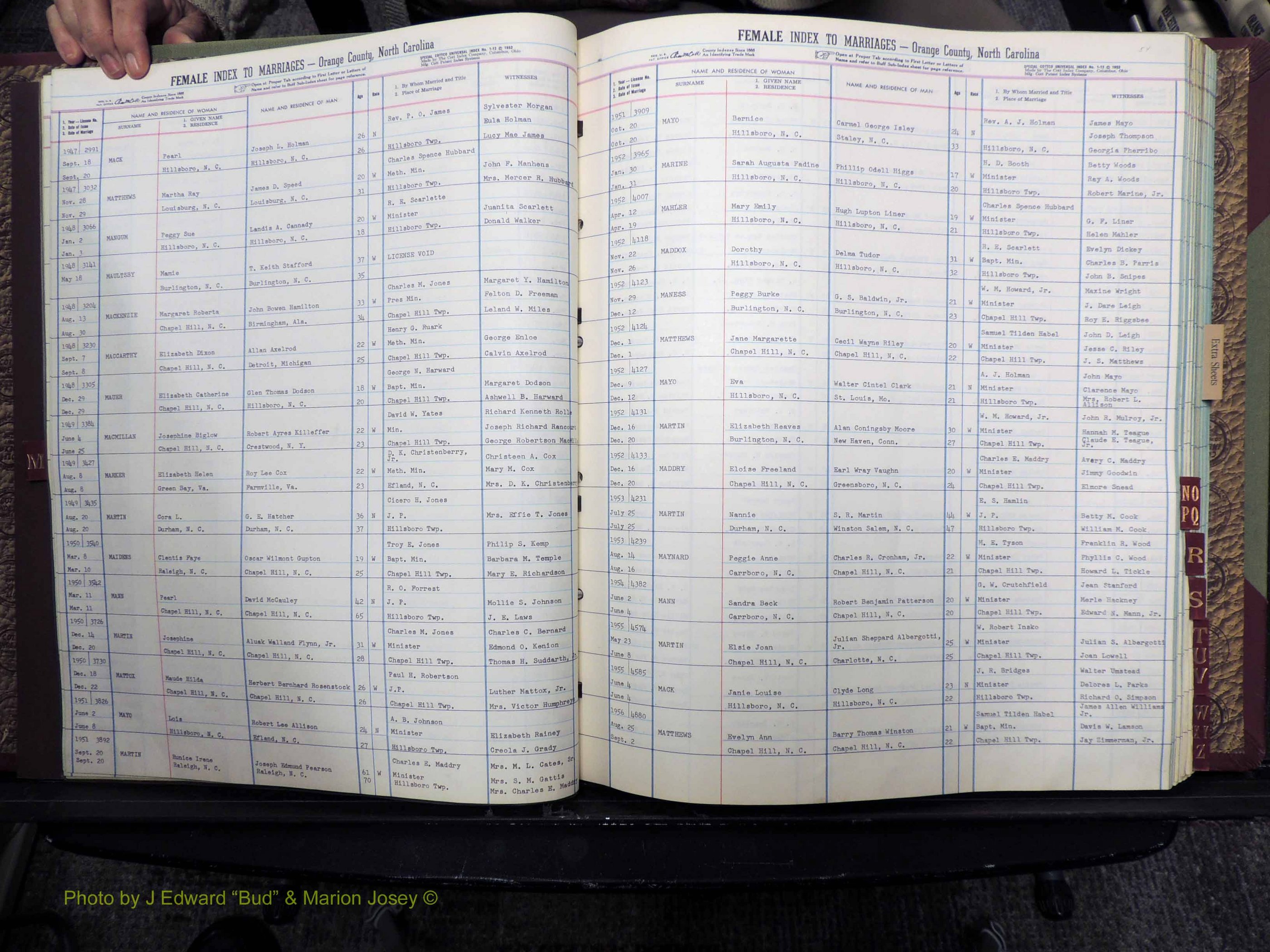 Orange Co, NC, Marriages, Female Index, M-Z, 1911-1964 (106).JPG