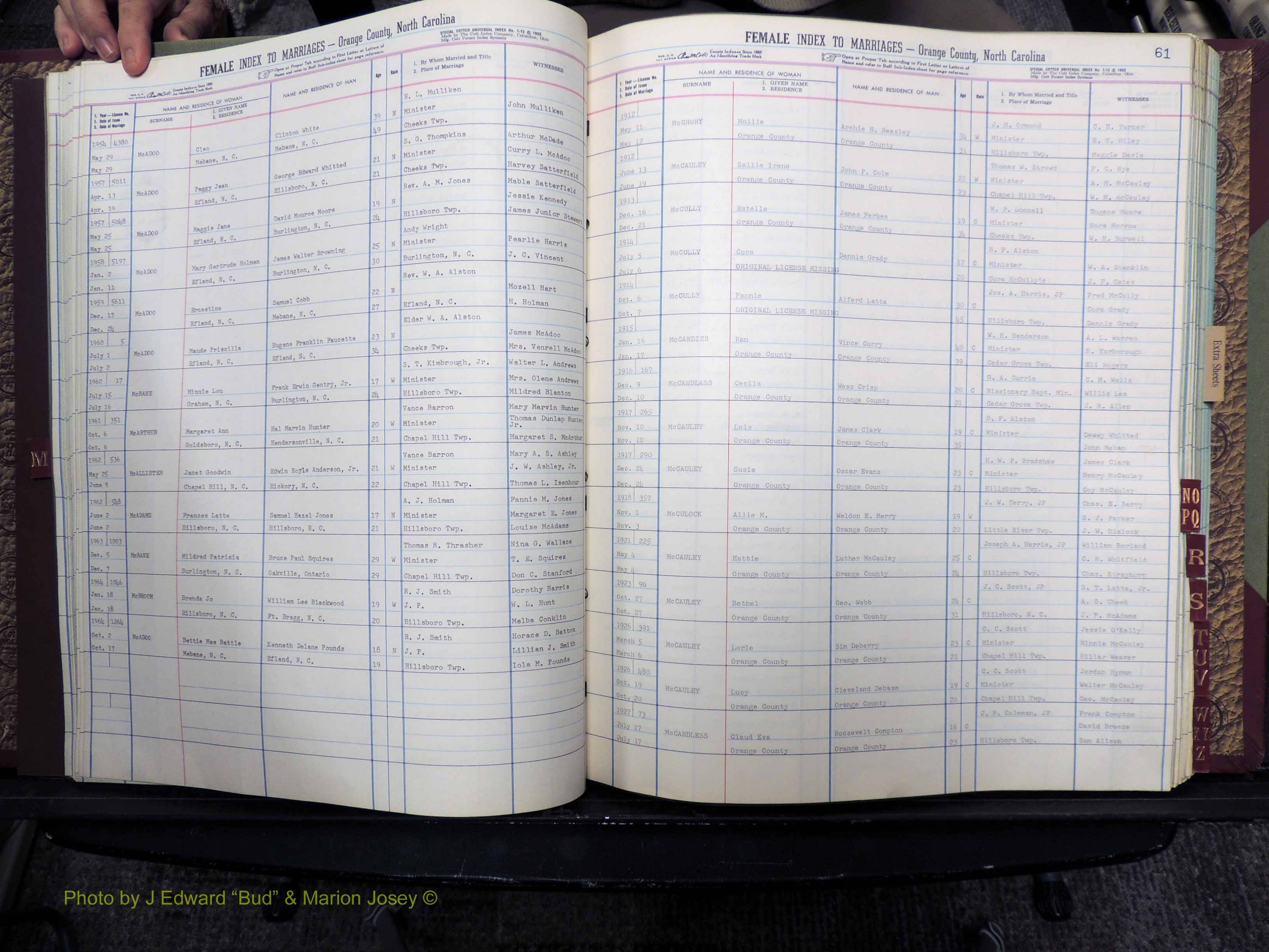 Orange Co, NC, Marriages, Female Index, M-Z, 1911-1964 (120).JPG
