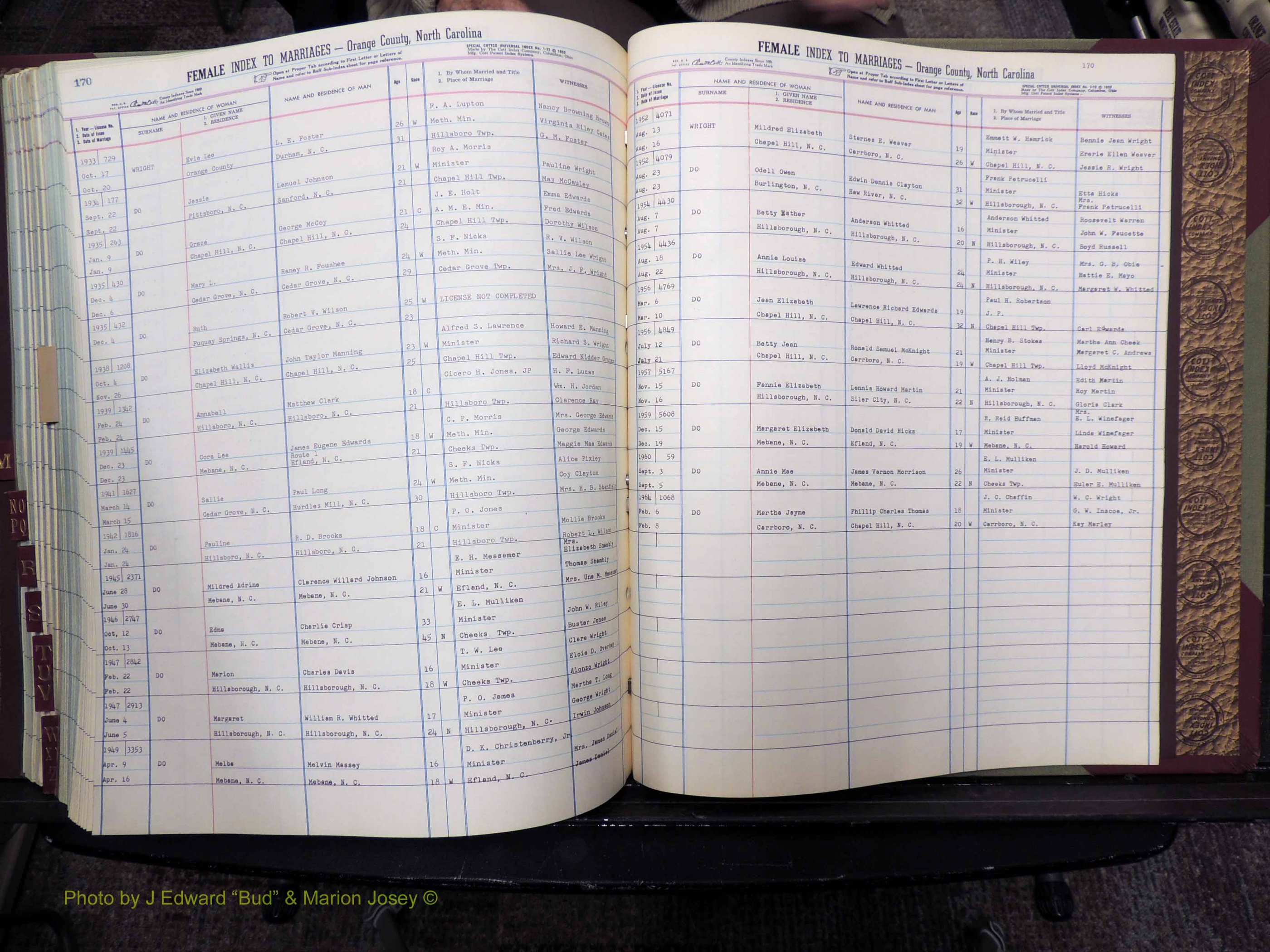 Orange Co, NC, Marriages, Female Index, M-Z, 1911-1964 (303).JPG