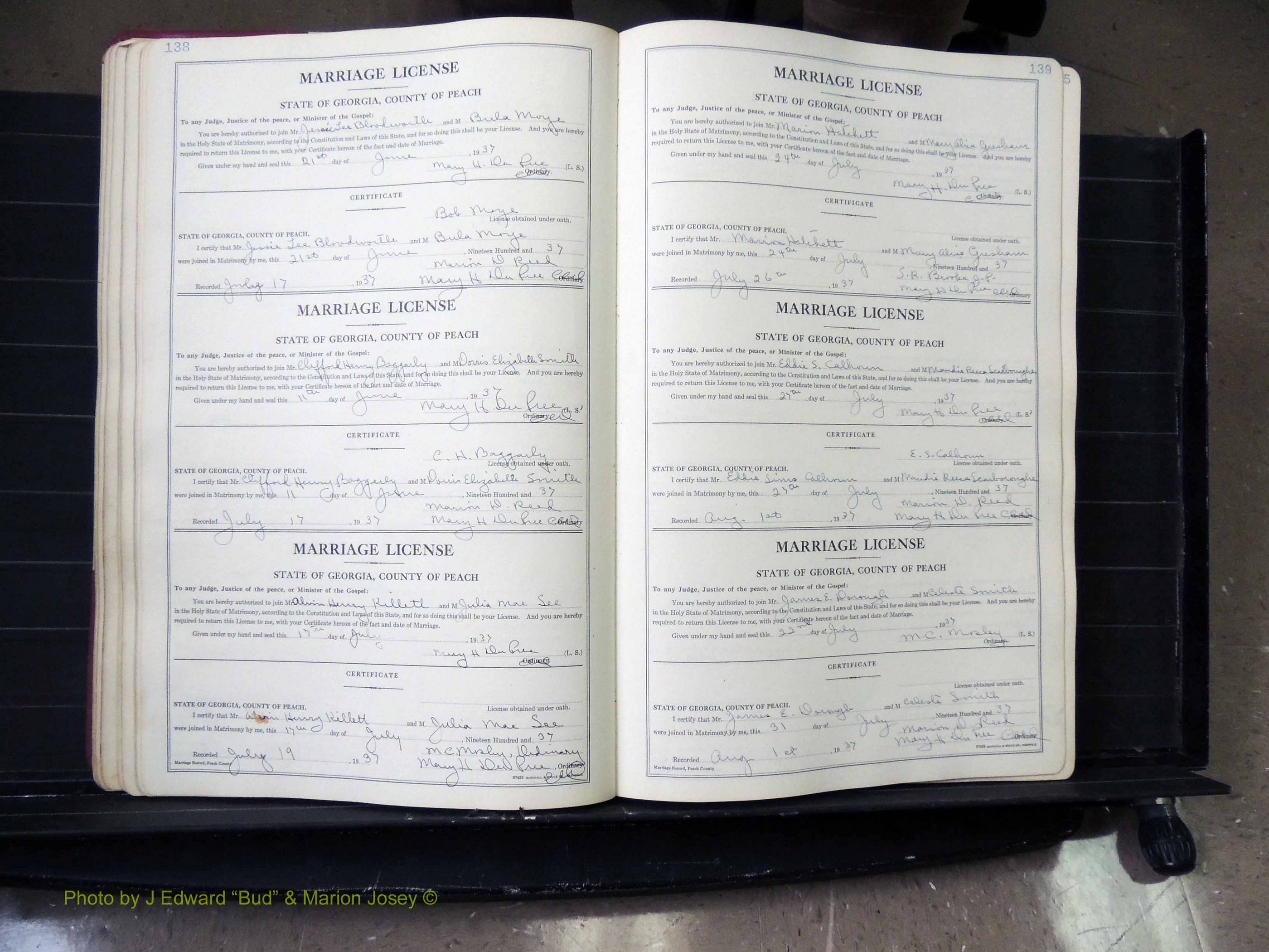 Peach Co, GA, Marriages, Book A, 1926-1960 pg 138-139.JPG