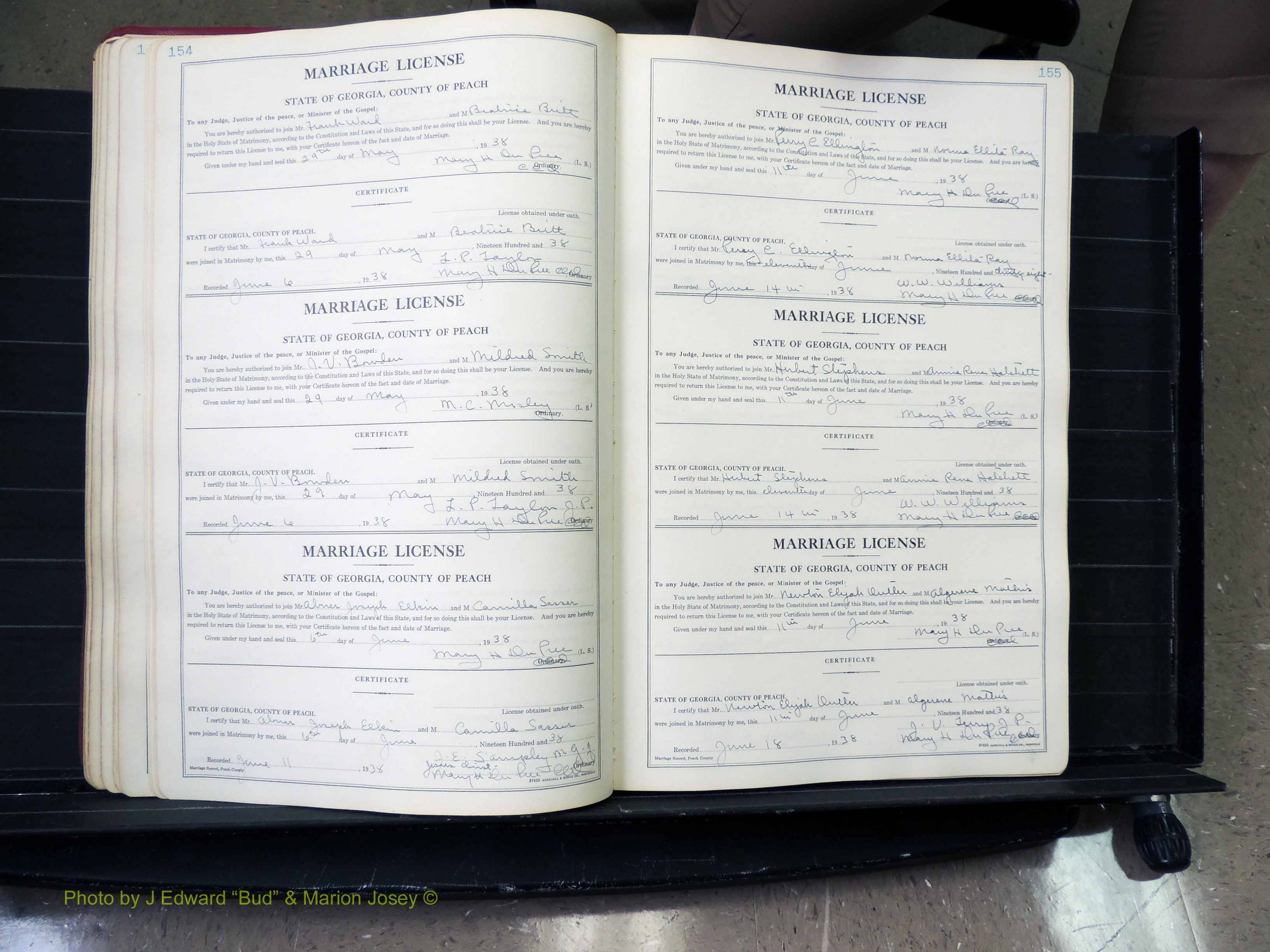 Peach Co, GA, Marriages, Book A, 1926-1960 pg 154-155.JPG