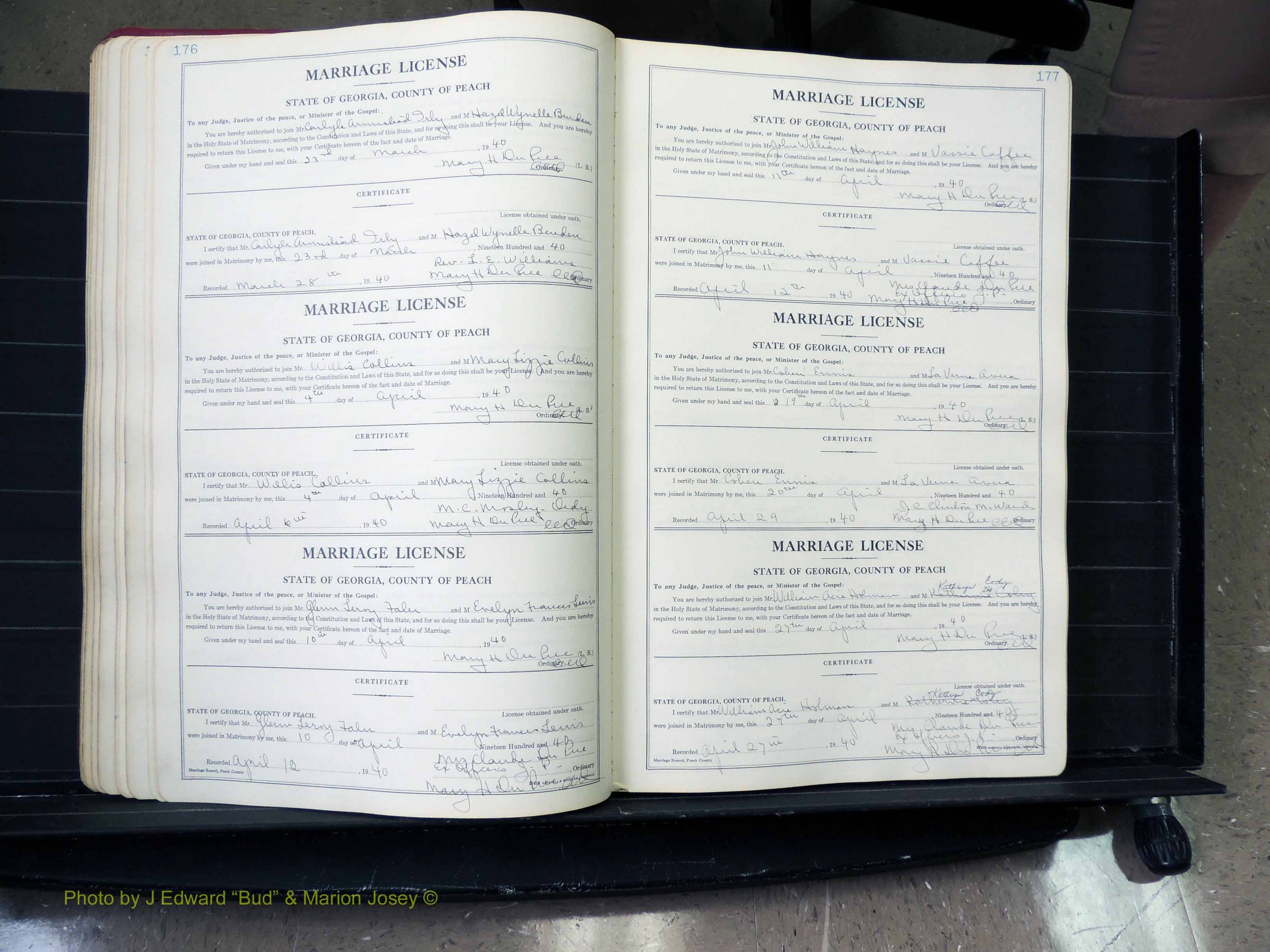 Peach Co, GA, Marriages, Book A, 1926-1960 pg 176-177.JPG