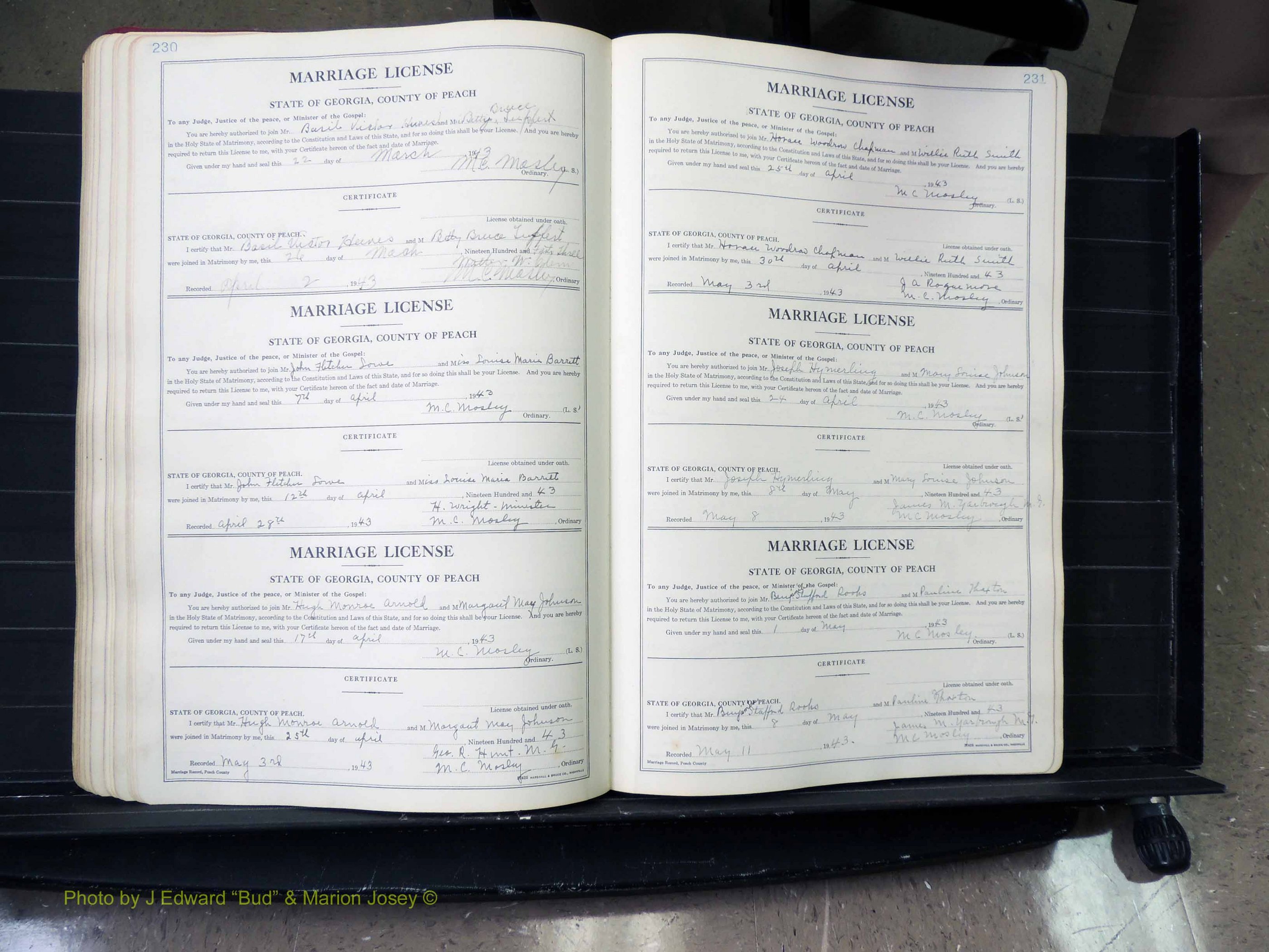 Peach Co, GA, Marriages, Book A, 1926-1960 pg 230-231.JPG