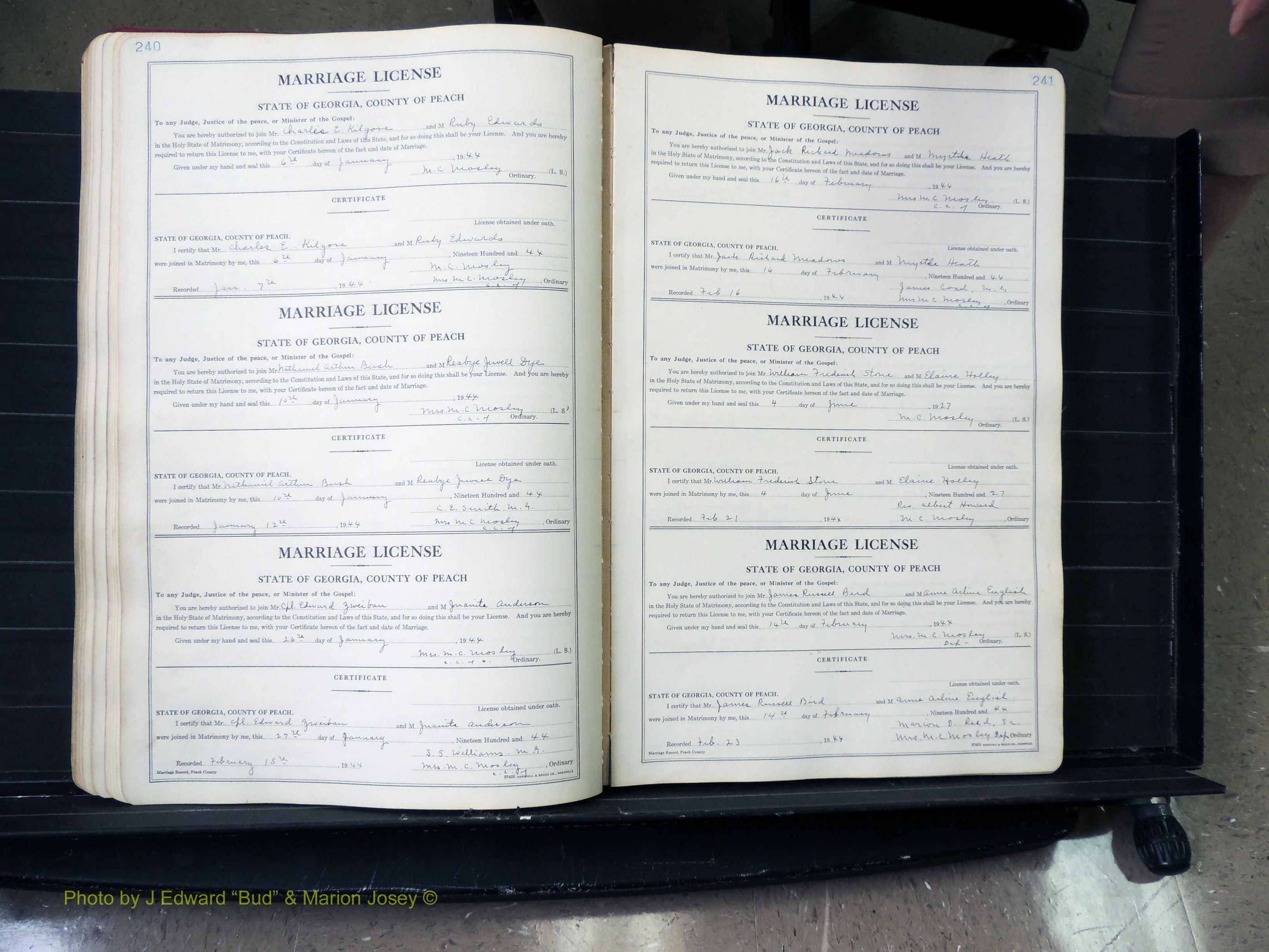 Peach Co, GA, Marriages, Book A, 1926-1960 pg 240-241.JPG