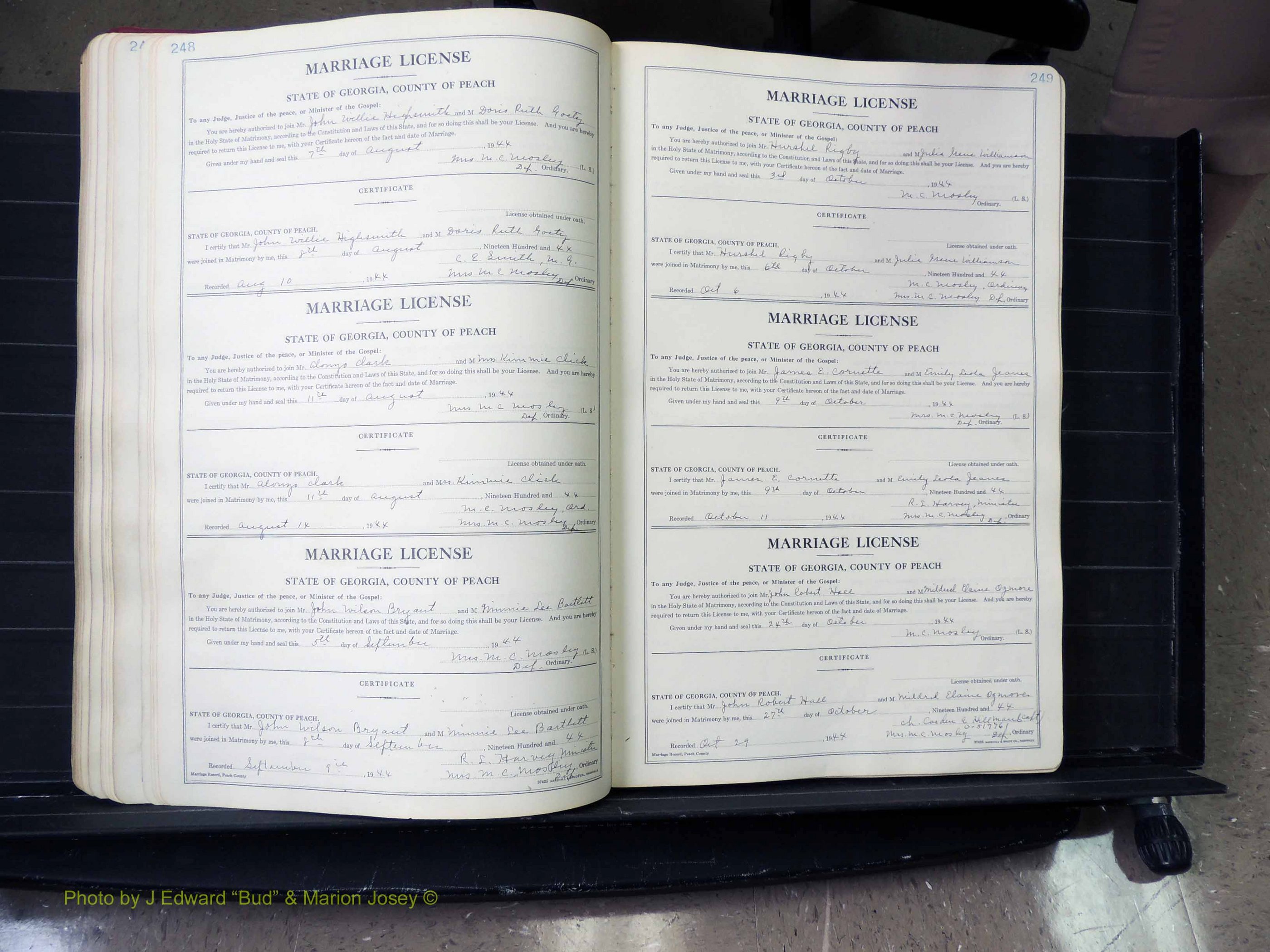 Peach Co, GA, Marriages, Book A, 1926-1960 pg 248-249.JPG