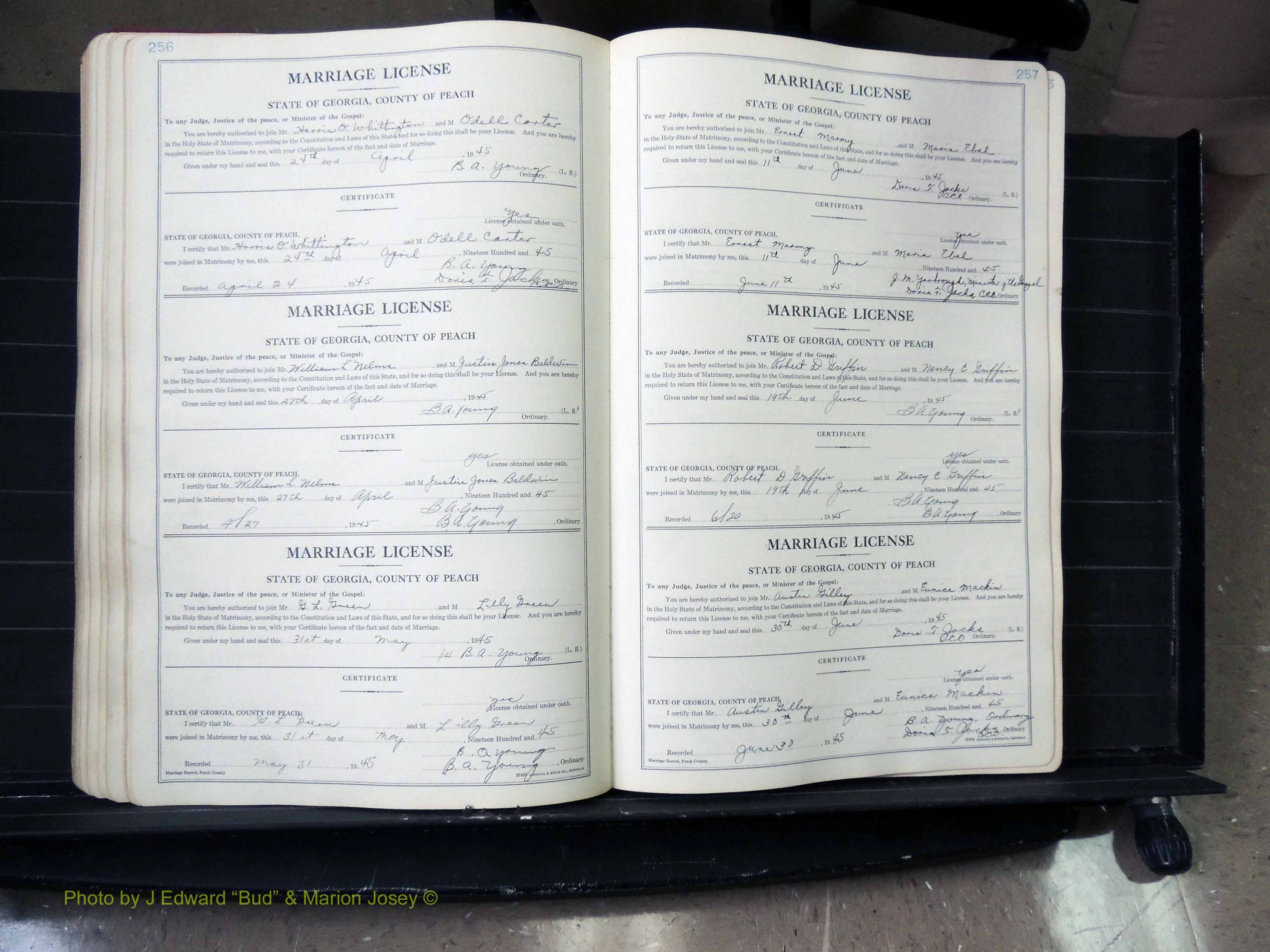 Peach Co, GA, Marriages, Book A, 1926-1960 pg 256-257.JPG