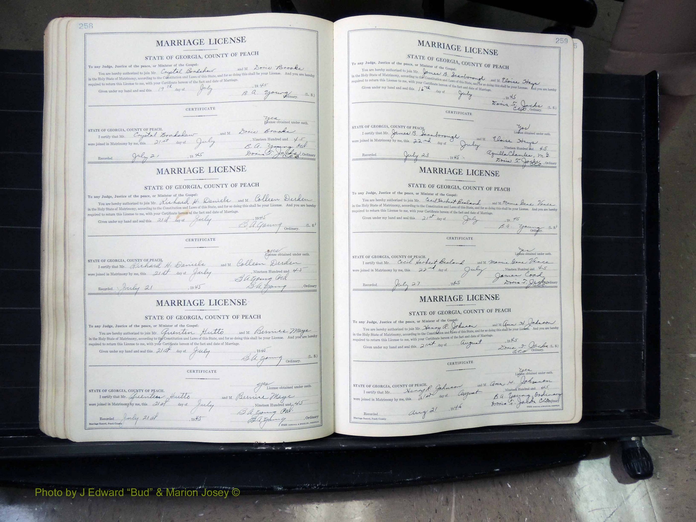 Peach Co, GA, Marriages, Book A, 1926-1960 pg 258-259.JPG