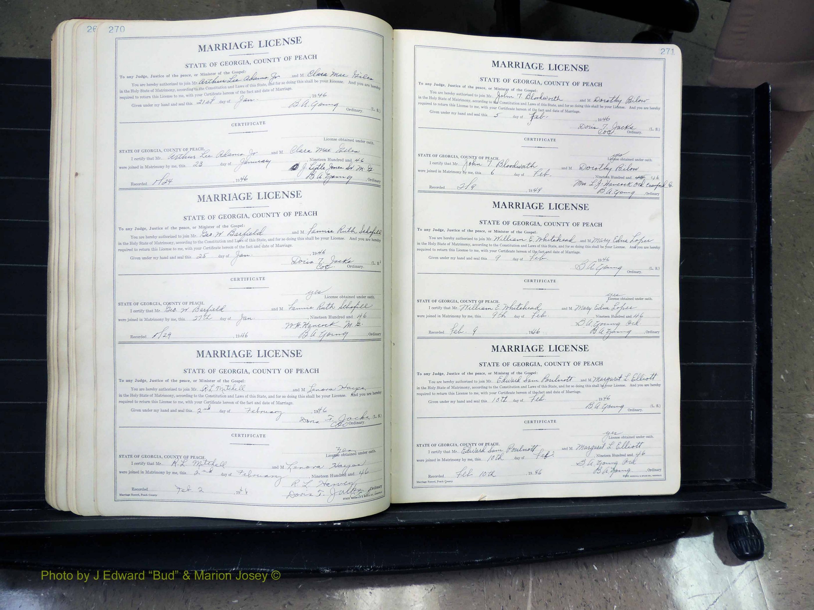 Peach Co, GA, Marriages, Book A, 1926-1960 pg 270-271.JPG
