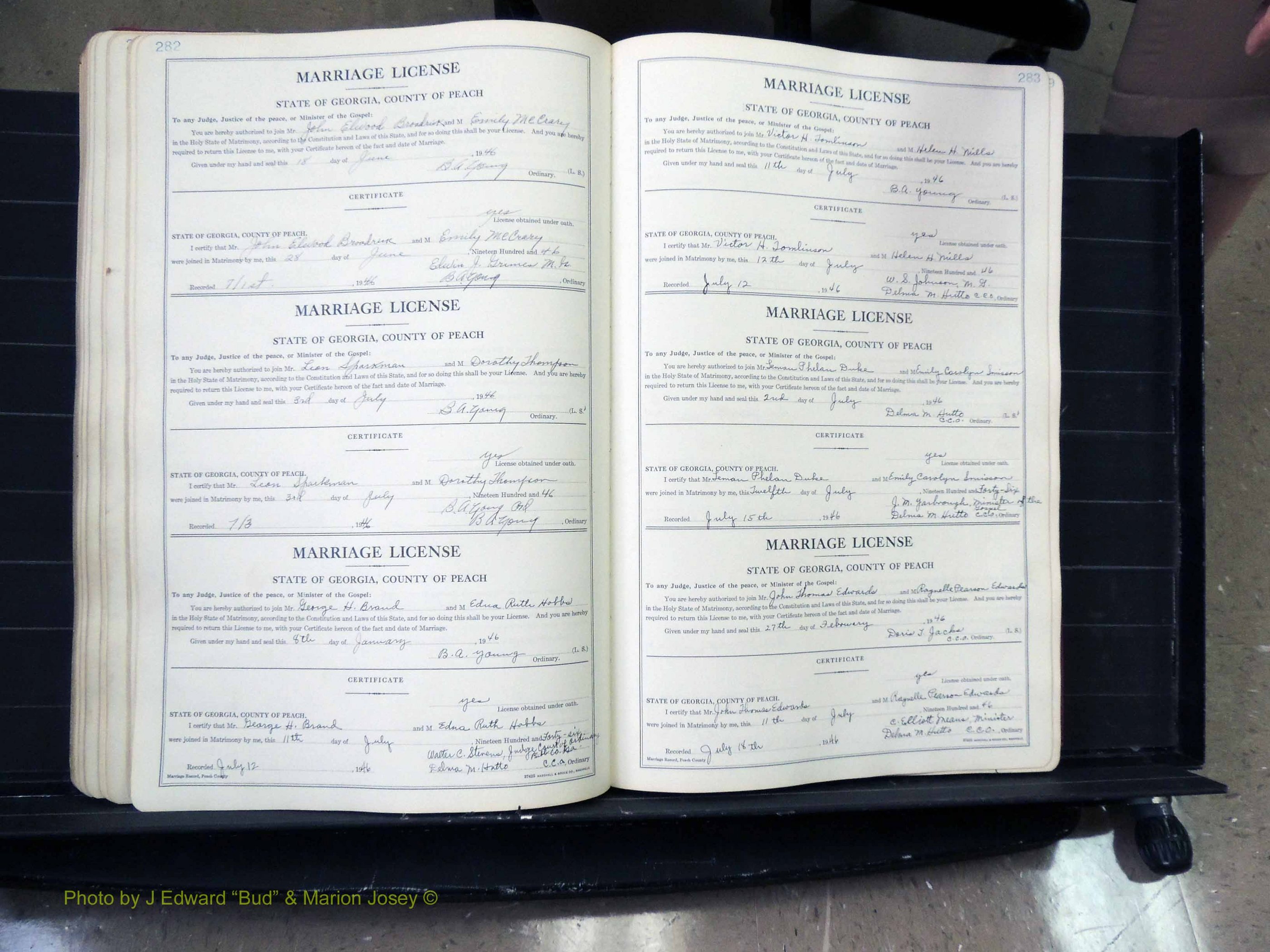 Peach Co, GA, Marriages, Book A, 1926-1960 pg 282-283.JPG