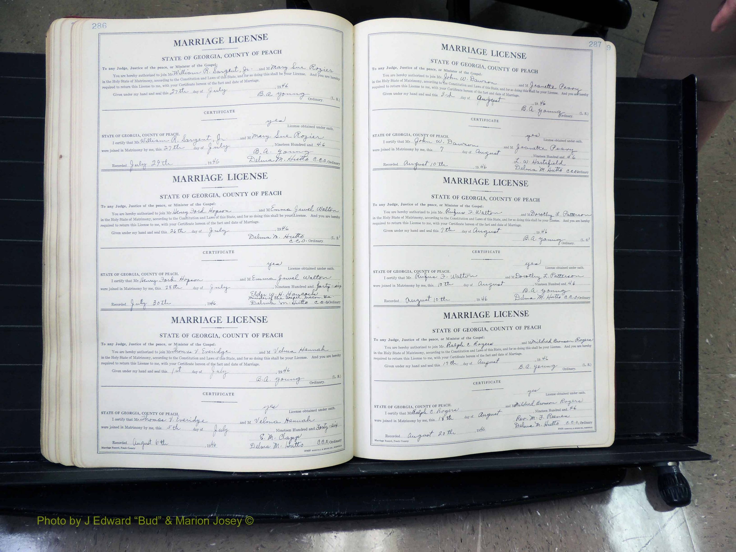 Peach Co, GA, Marriages, Book A, 1926-1960 pg 286-287.JPG