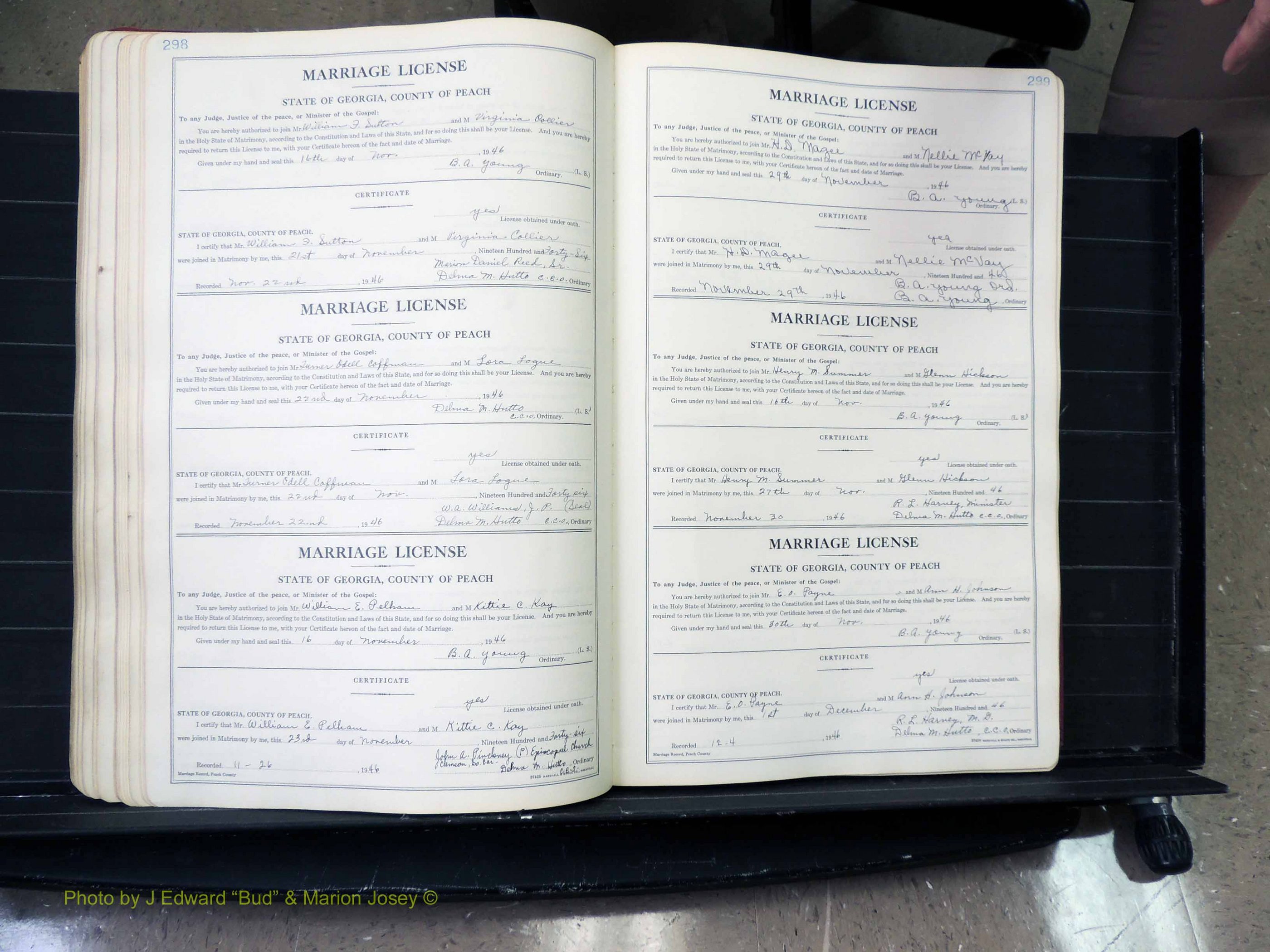 Peach Co, GA, Marriages, Book A, 1926-1960 pg 298-299.JPG