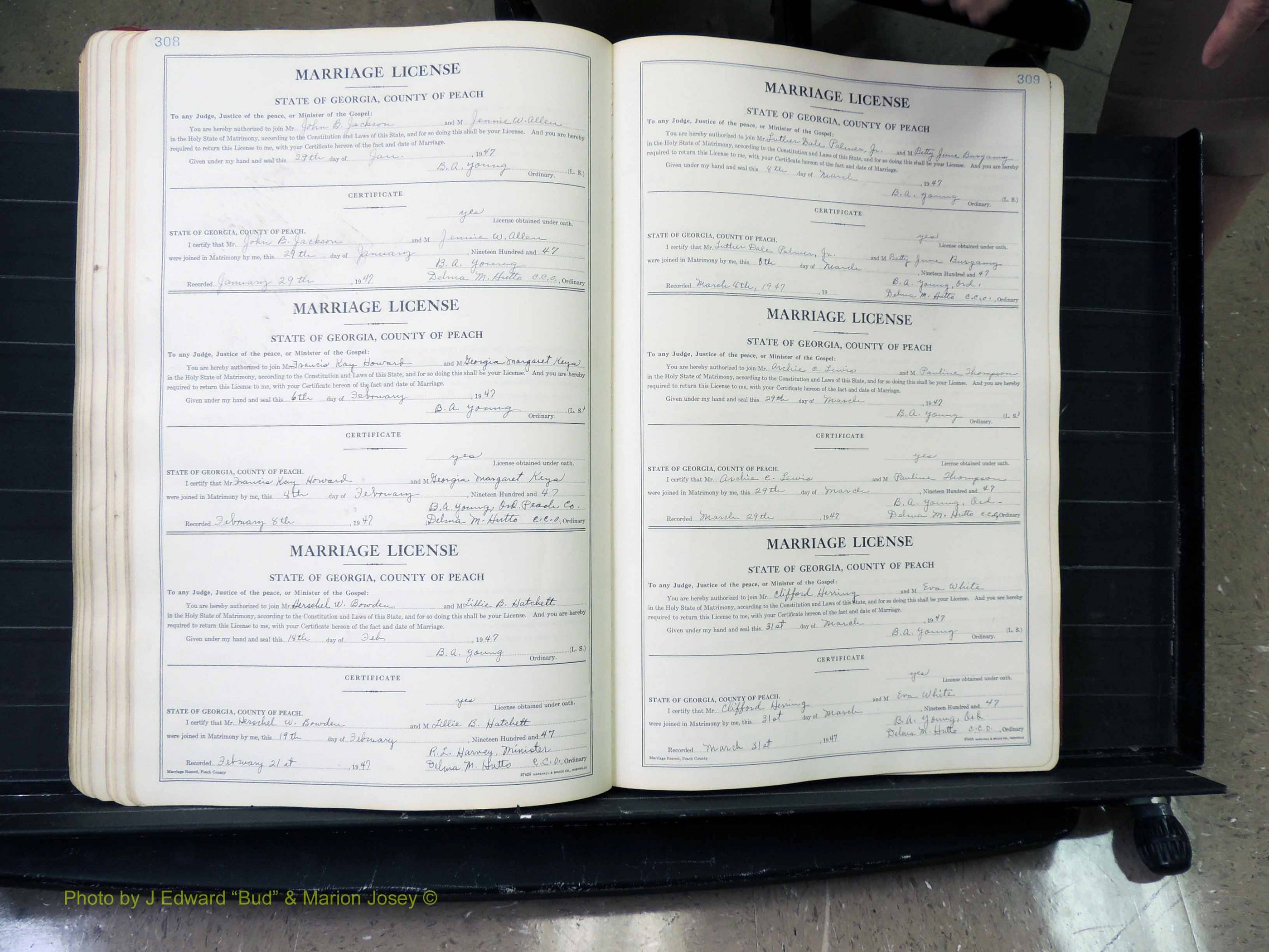 Peach Co, GA, Marriages, Book A, 1926-1960 pg 308-309.JPG